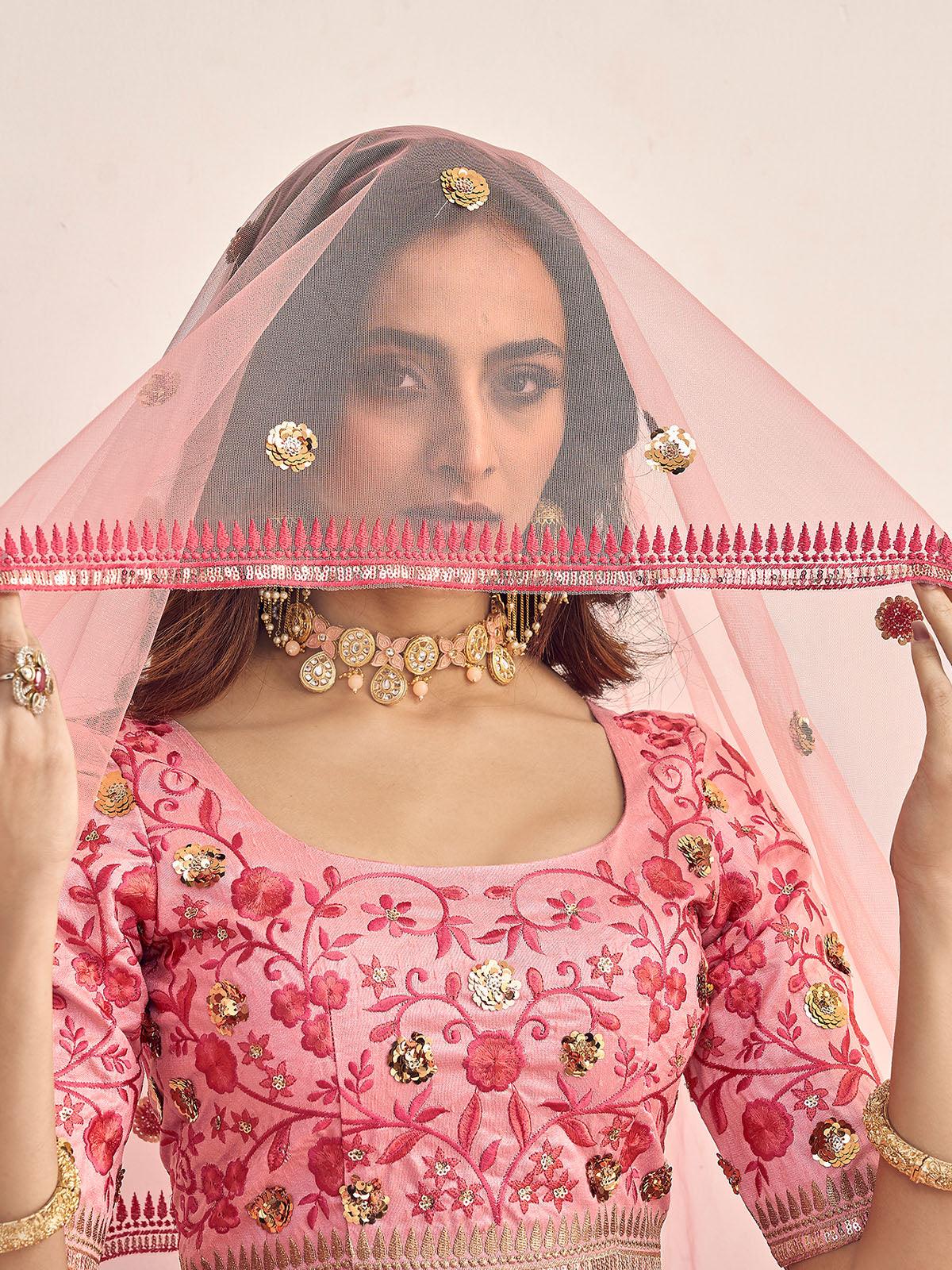 Odette Women Stylish Pink Art Silk Semi Stitched Lehenga With  Unstitched Blouse - Image 3