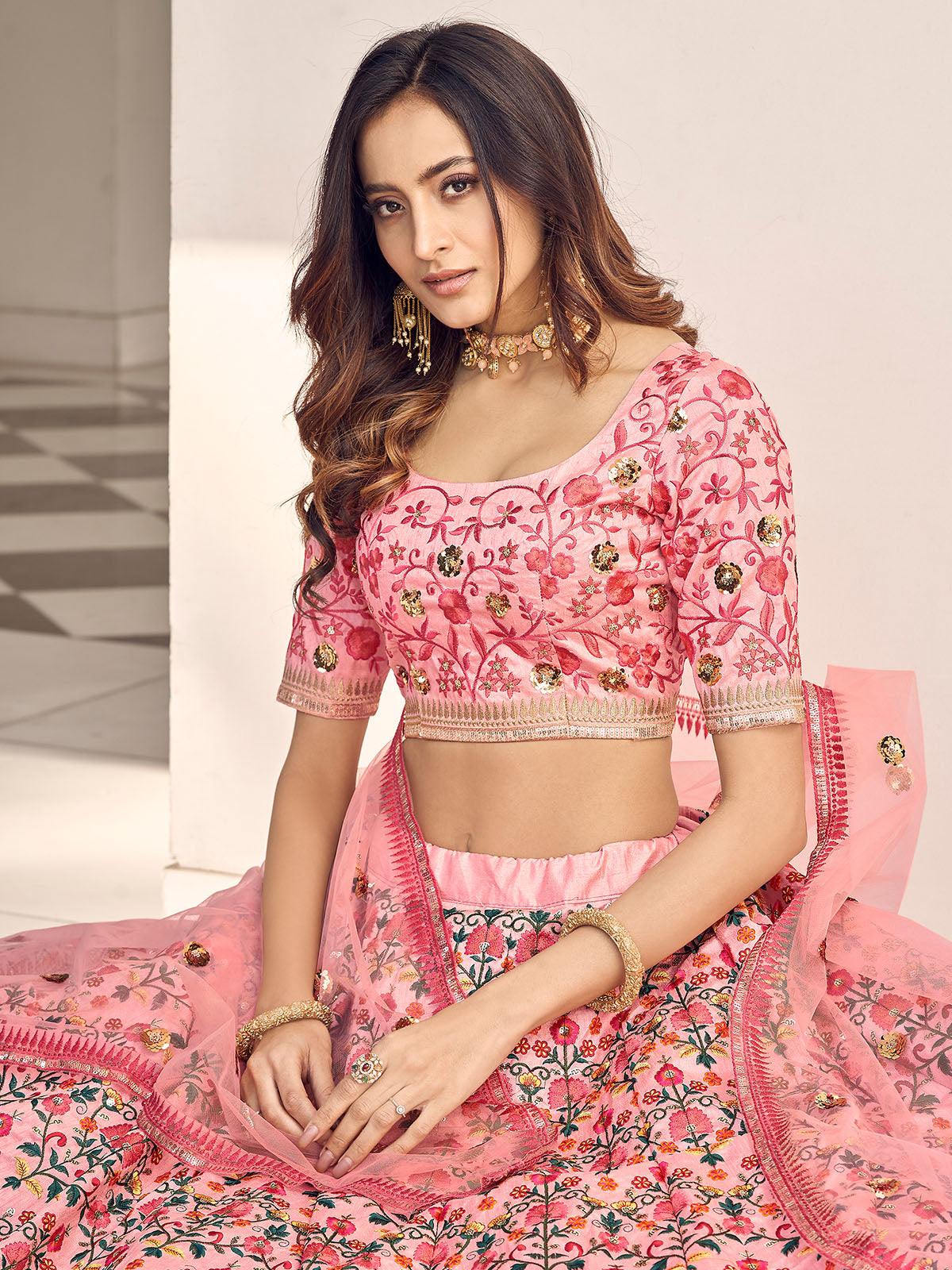 Odette Women Stylish Pink Art Silk Semi Stitched Lehenga With  Unstitched Blouse - Image 4
