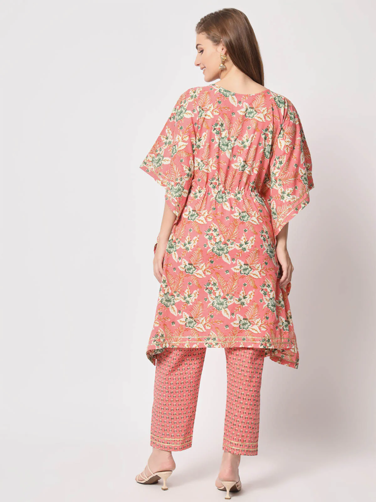 Odette Women Stylish Pink Cotton Printed Stitched Kurta Set - Image 4