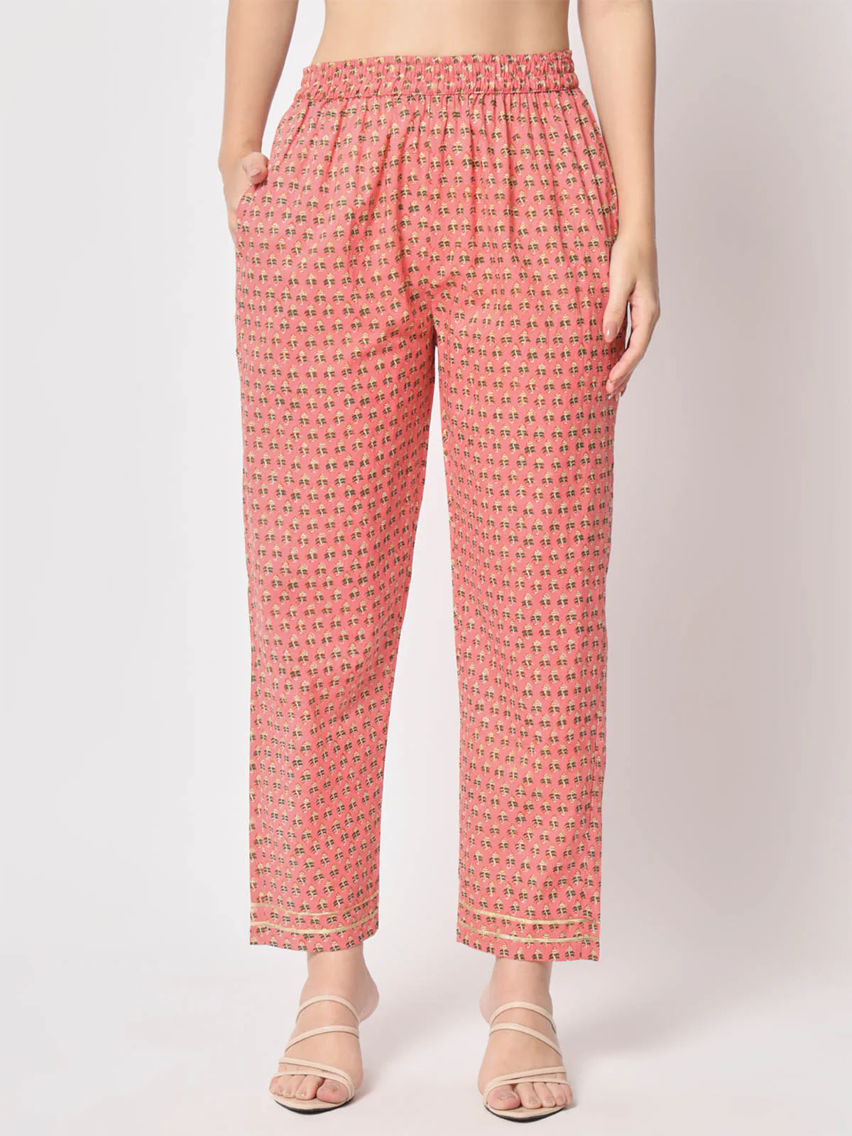 Odette Women Stylish Pink Cotton Printed Stitched Kurta Set - Image 7