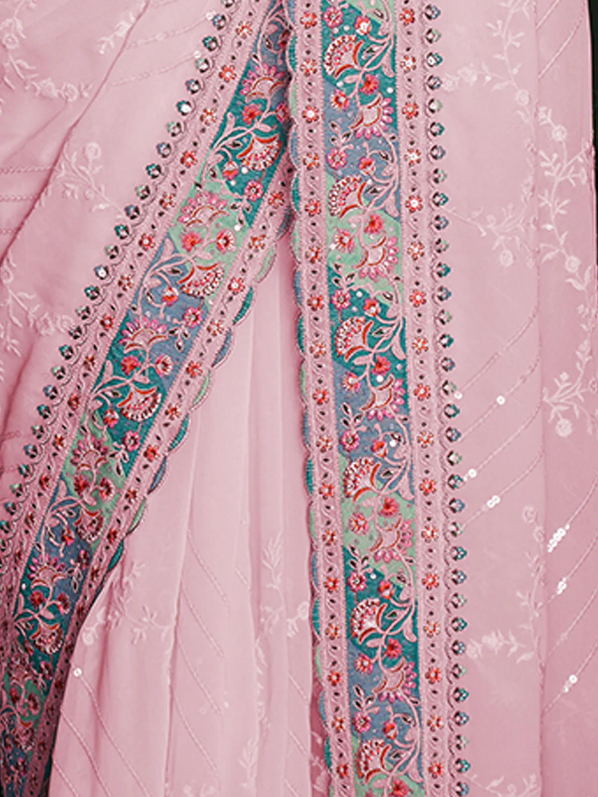 Odette Women Stylish Pink Georgette Embroidered Saree With Unstitched Blouse - Image 6