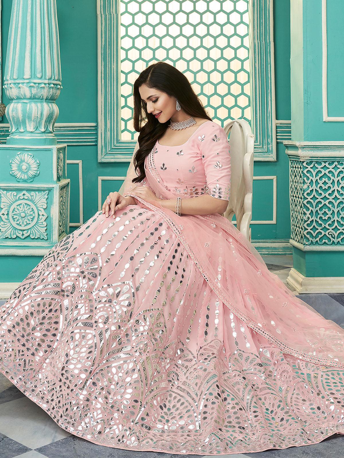 Odette Women Stylish Pink Georgette Semi Stitched Lehenga With  Unstitched Blouse - Image 2