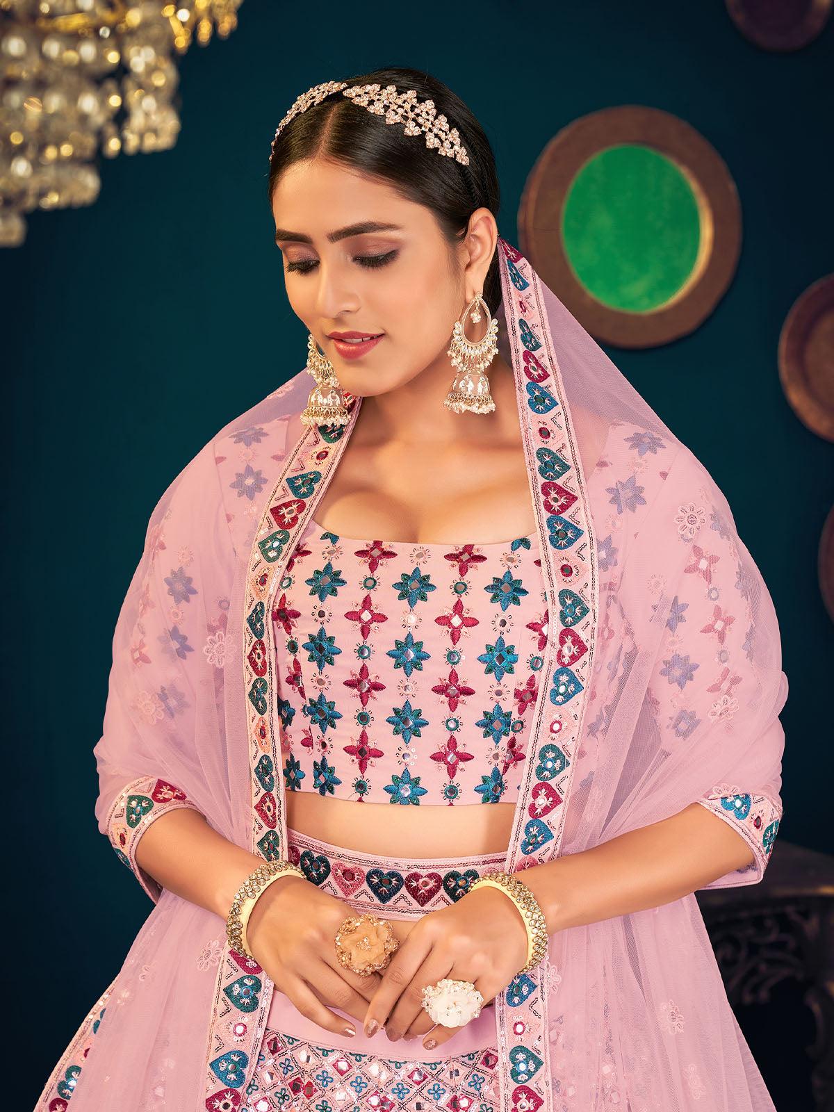 Odette Women Stylish Pink Georgette Semi Stitched Lehenga With Unstitched Blouse - Image 2
