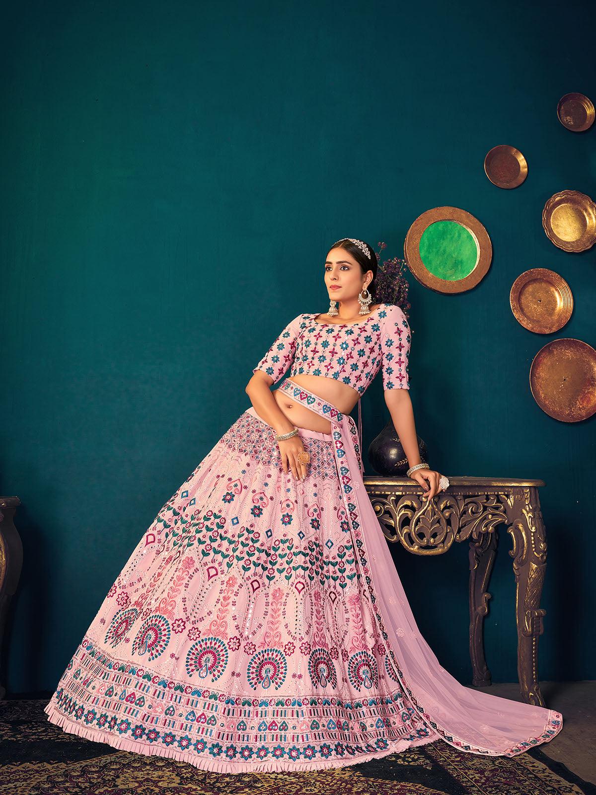 Odette Women Stylish Pink Georgette Semi Stitched Lehenga With Unstitched Blouse - Image 5