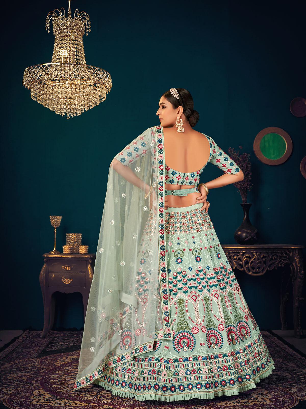 Odette Women Stylish Pista Green Georgette Semi Stitched Lehenga With  Unstitched Blouse - Image 6