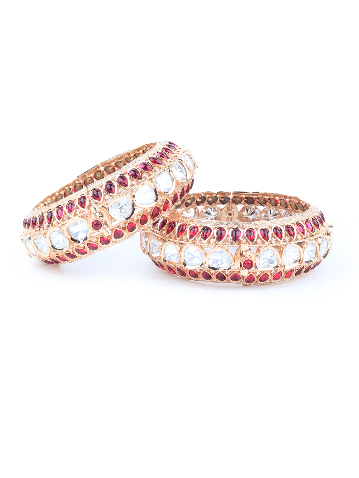 Odette Women Stylish Red And Golden Bangles - Set Of 2 - Image 4