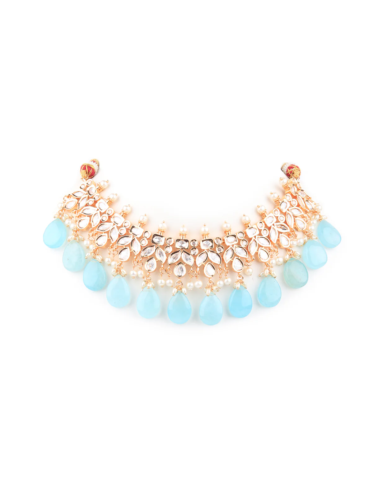 Odette Women Stylish Sea Green Kundan Choker Necklace Set - Image 4