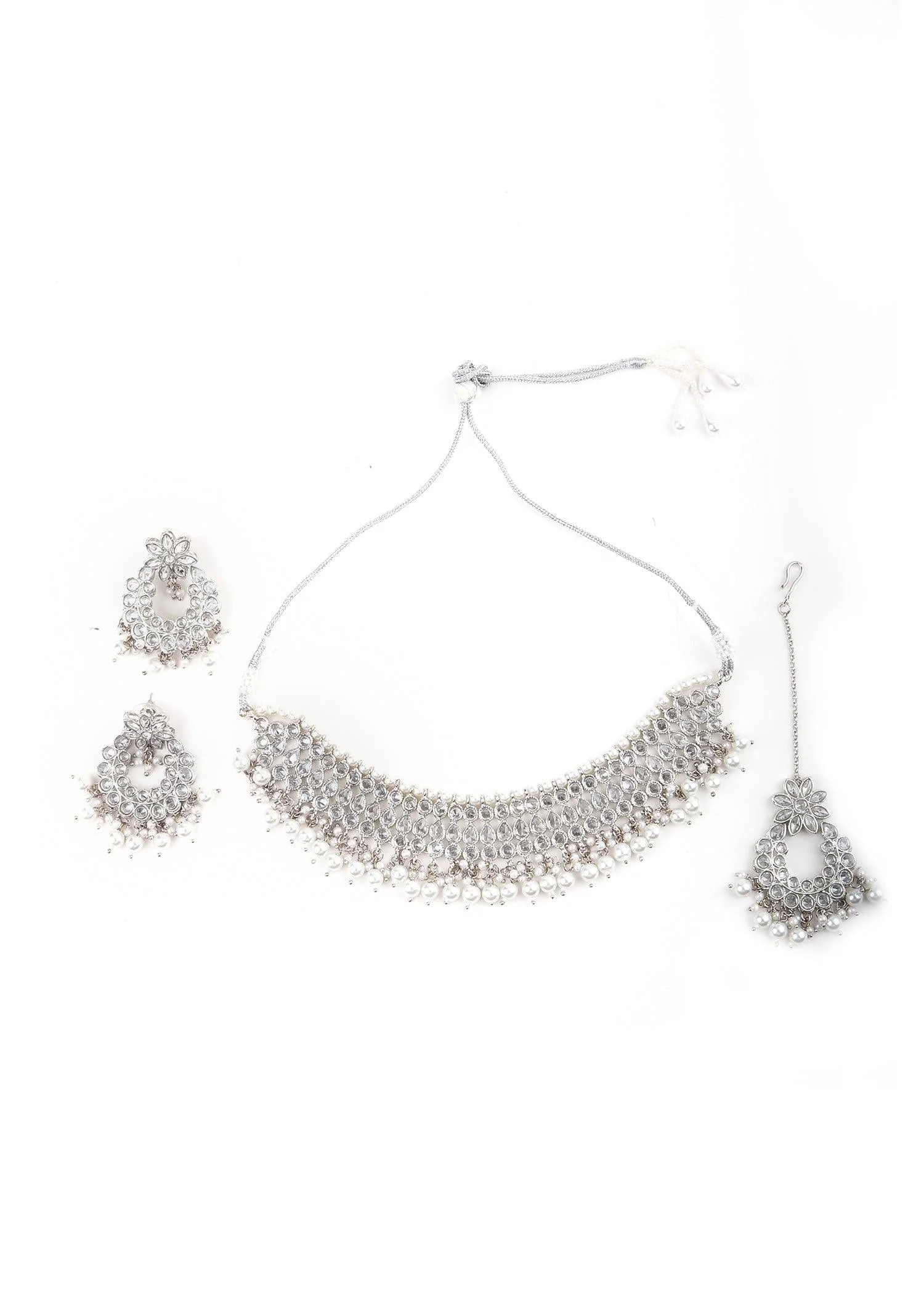 Odette Women Stylish Silver Choker Set - Image 3