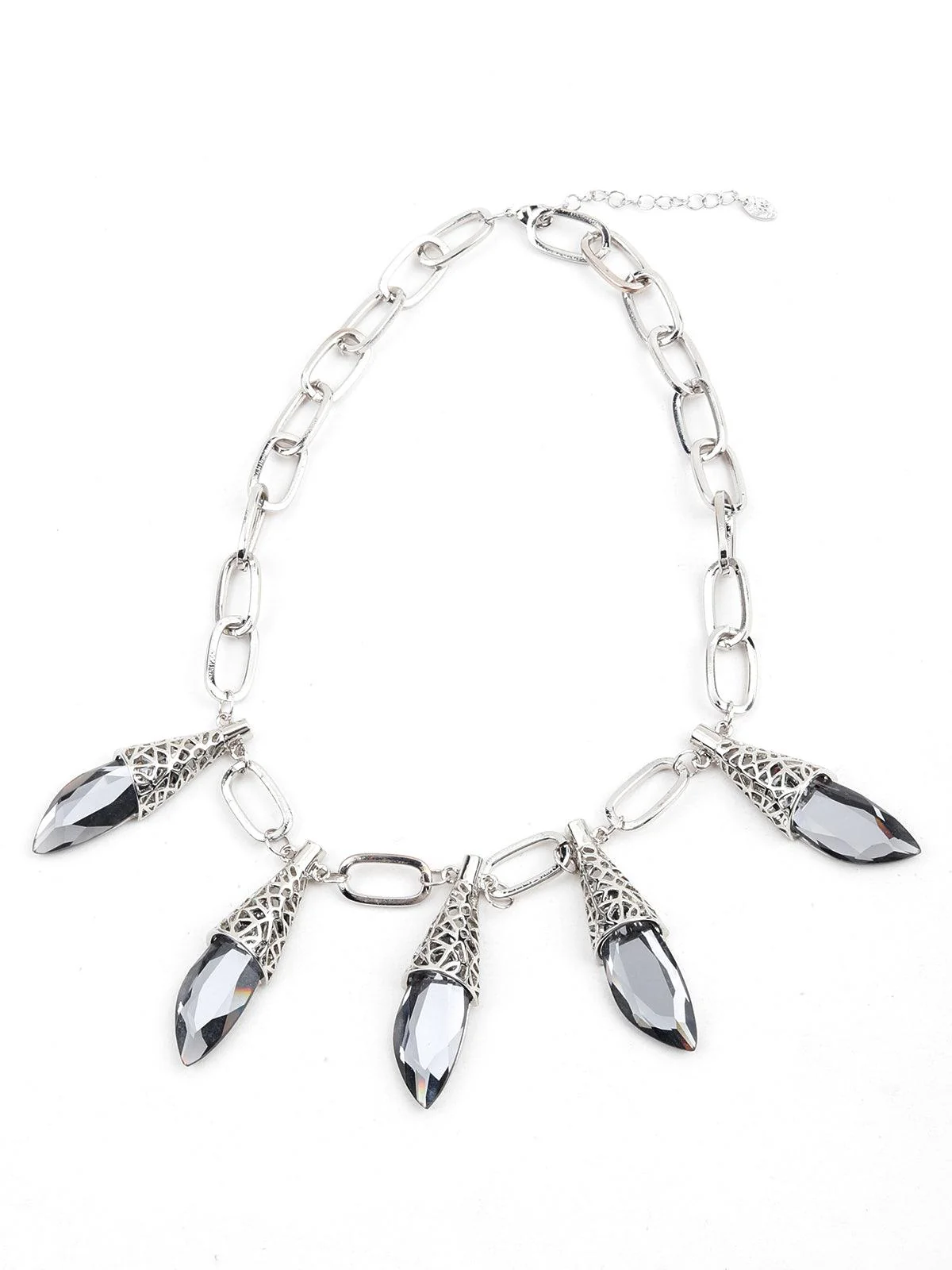 Odette Women Stylish Silver Necklace With Grey Rhine Stone Dropping - Image 3