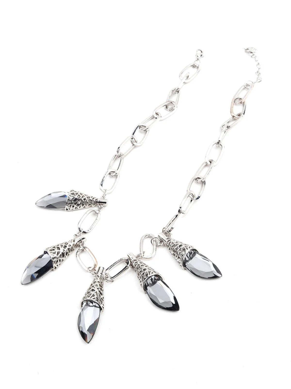 Odette Women Stylish Silver Necklace With Grey Rhine Stone Dropping - Image 4