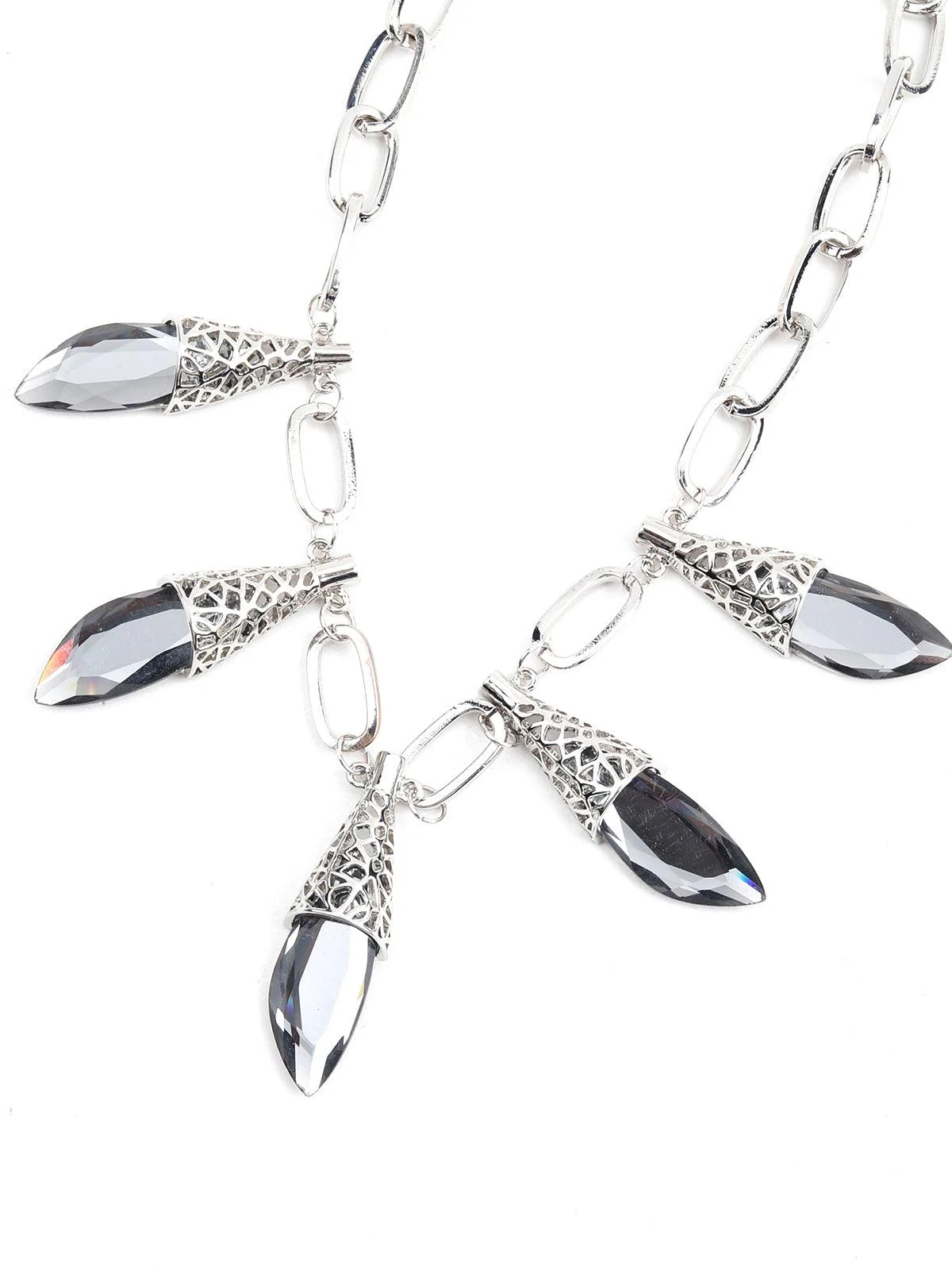 Odette Women Stylish Silver Necklace With Grey Rhine Stone Dropping - Image 5