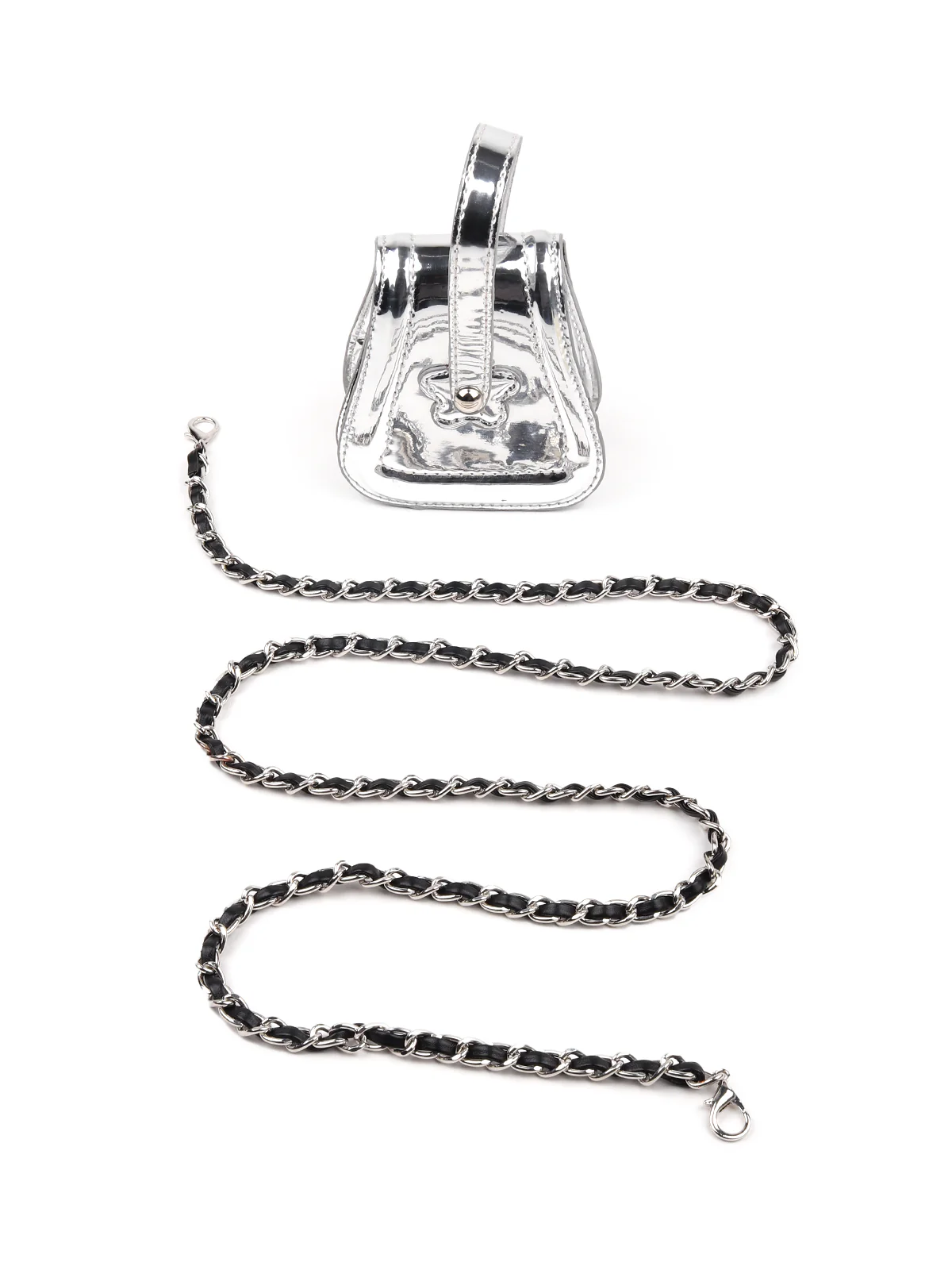 Odette Women Stylish Silver Pouch With Belt - Image 3