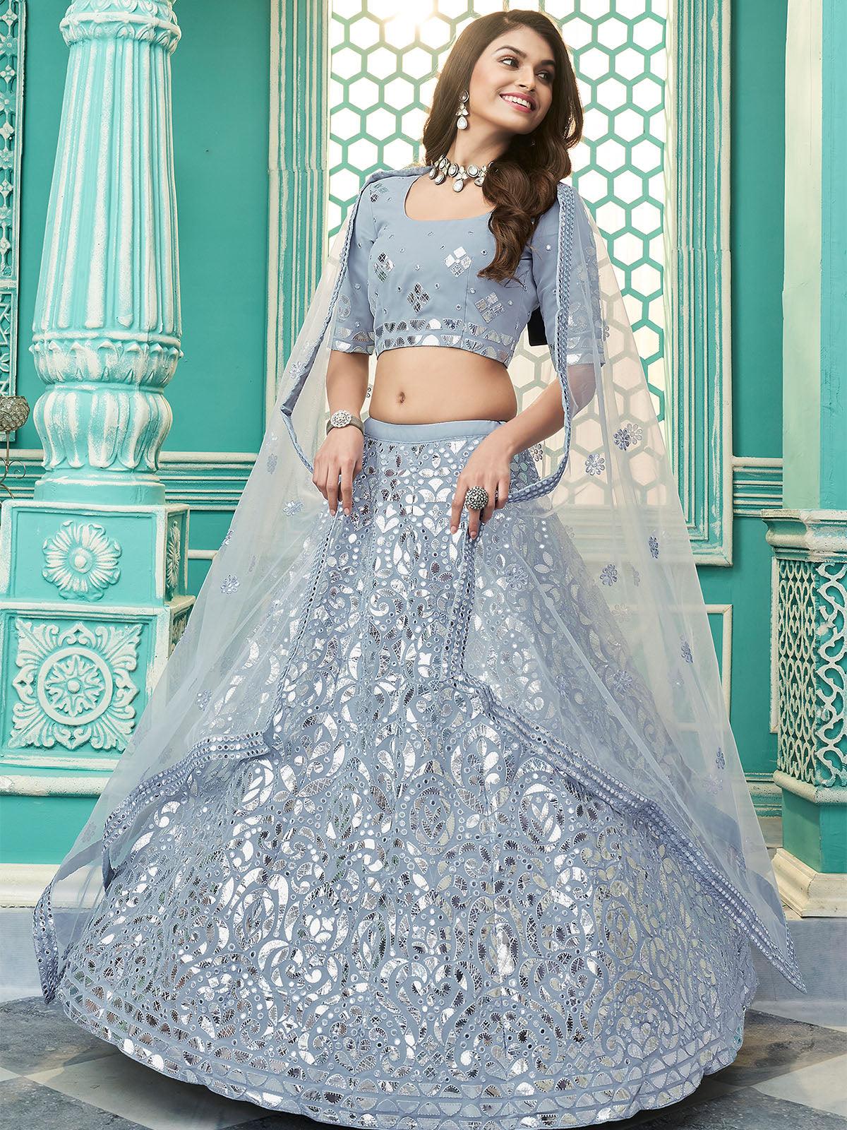Odette Women Stylish Sky Blue Georgette Semi Stitched Lehenga With  Unstitched Blouse - Image 2