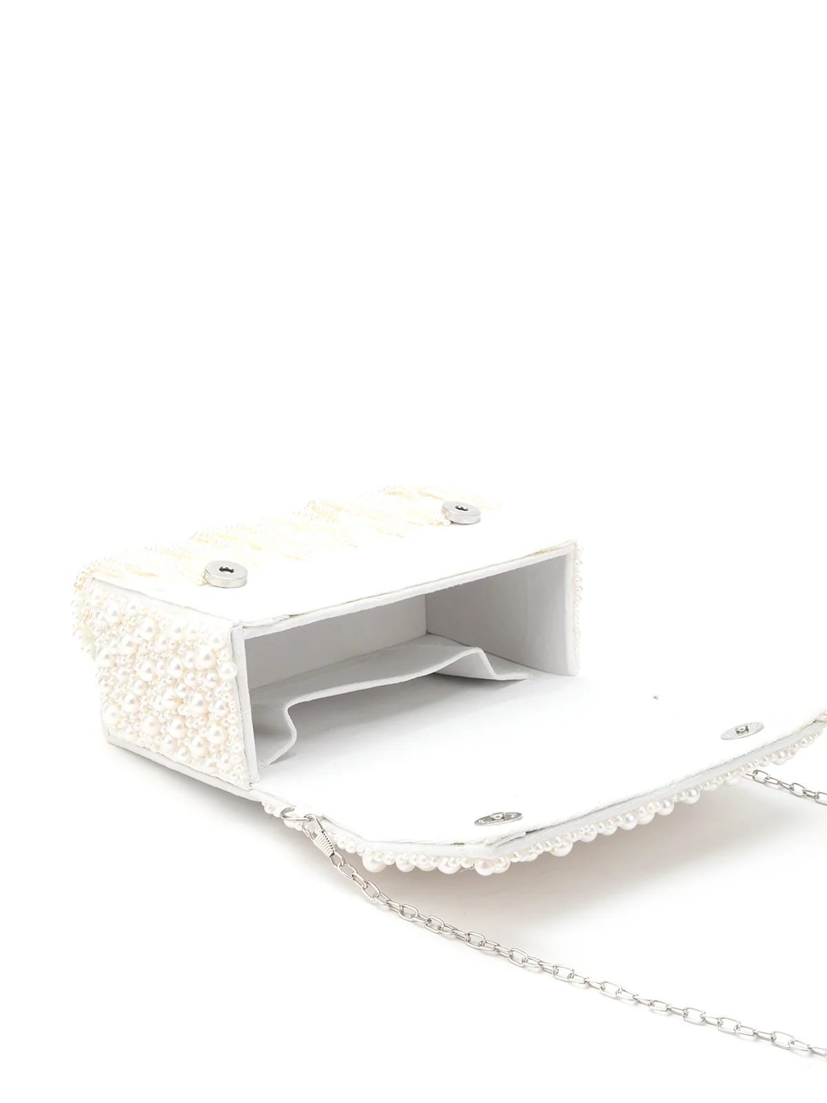 Odette  White And Blue Fabric Pearls Bridal Clutch For Women - Image 6