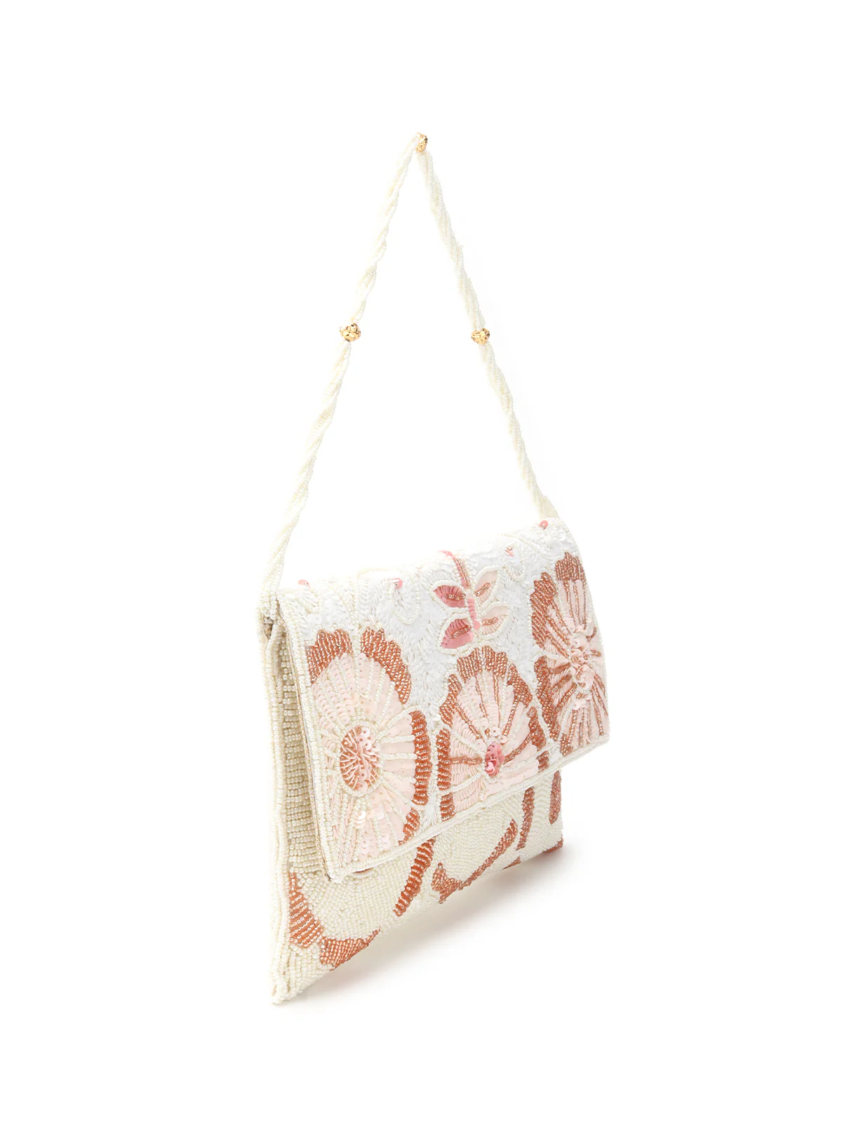 Odette White Fabric Floral Clutch For Women - Image 4
