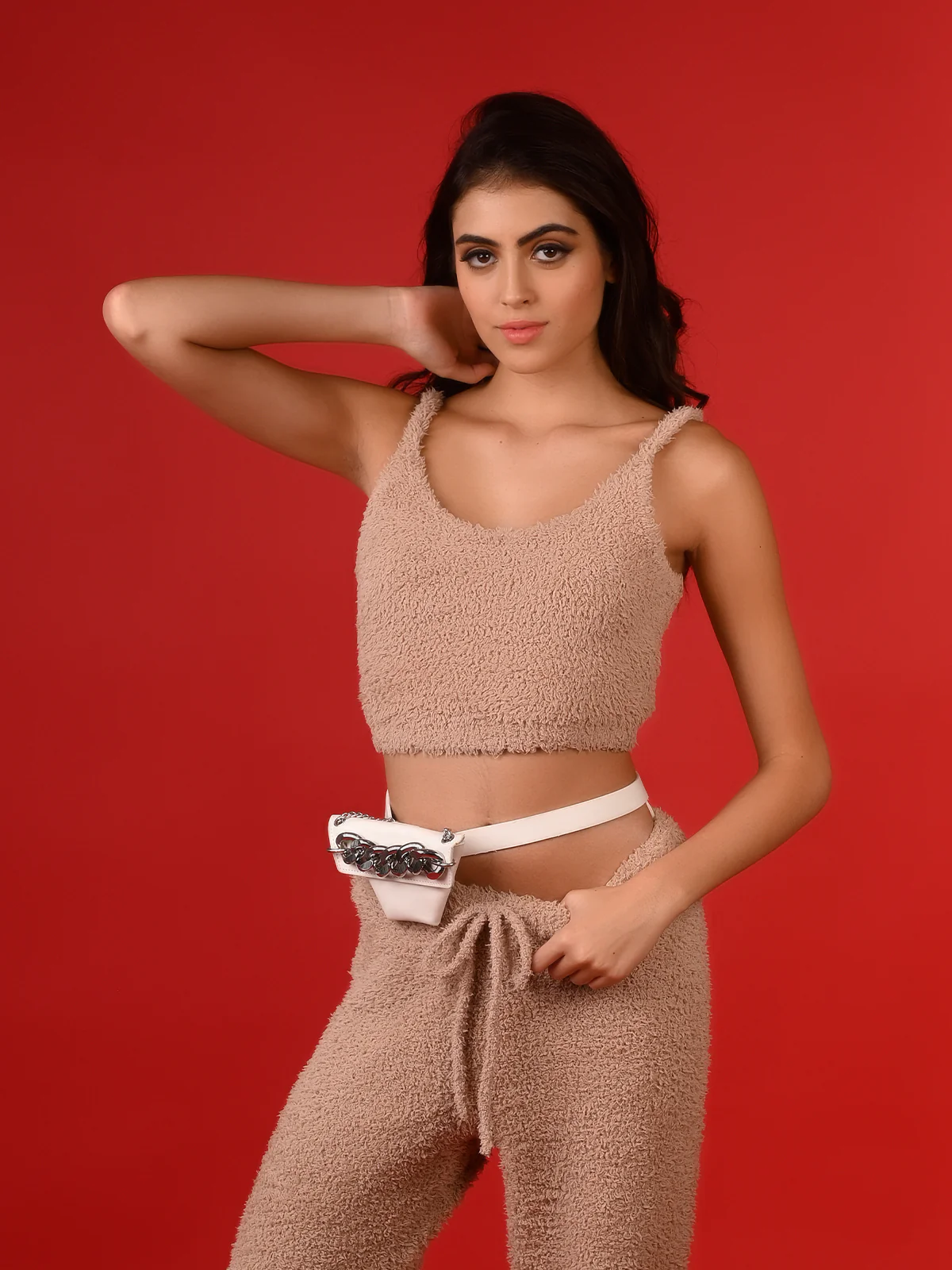 Odette Women Stylish White Pouch With Belt