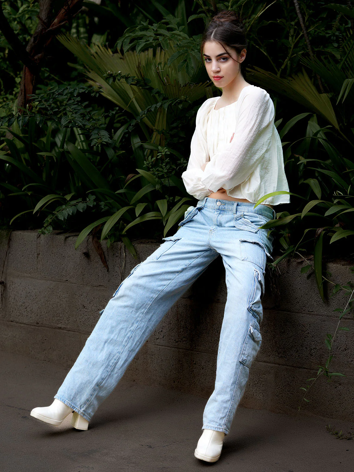 Odette Women Stylish White Solid Cotton Stitched Top