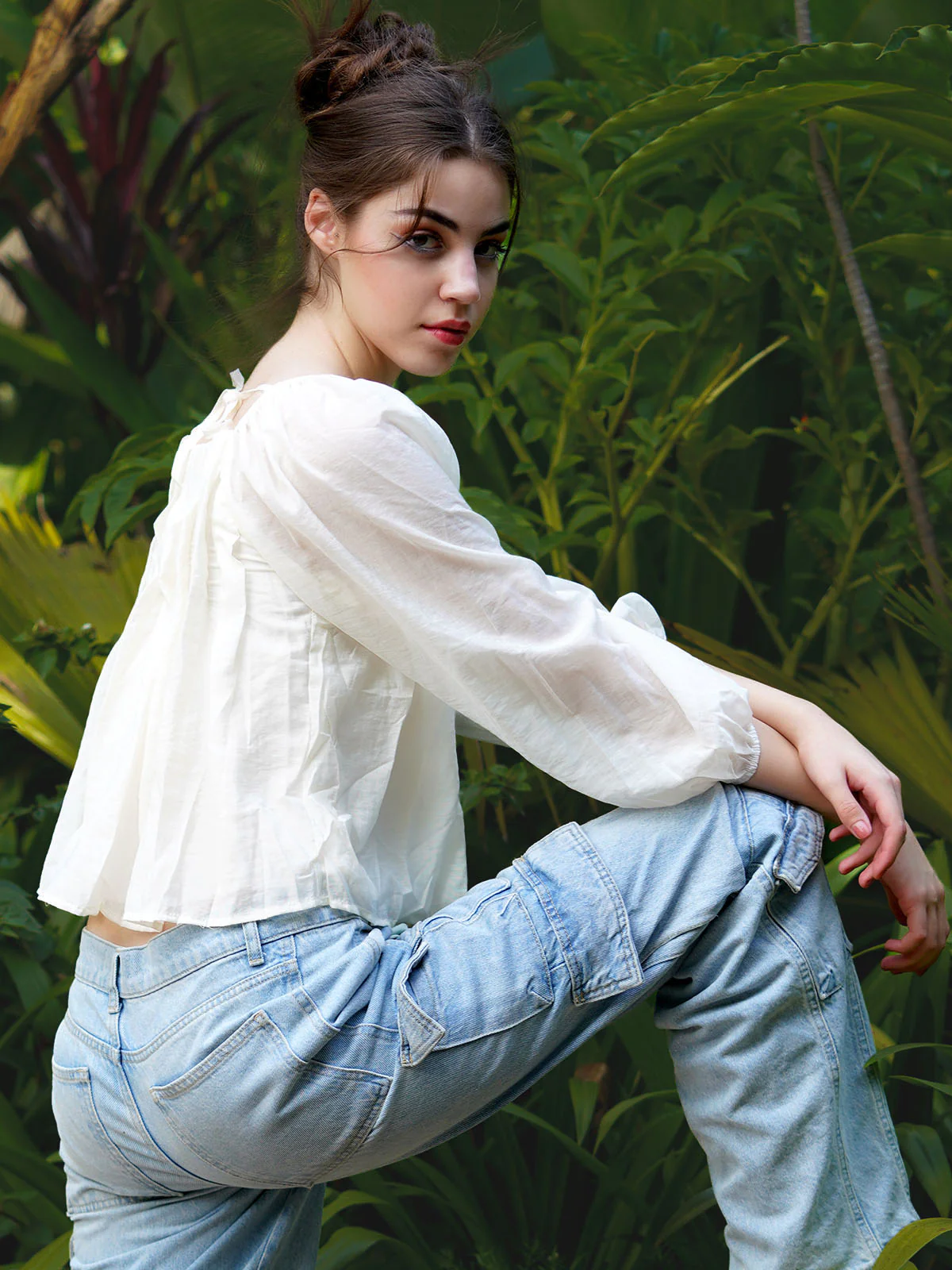 Odette Women Stylish White Solid Cotton Stitched Top - Image 4