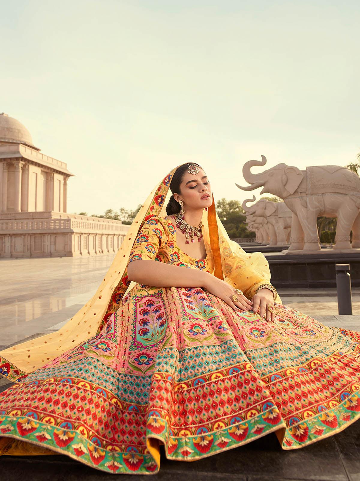 Odette Women Stylish Yellow Art Silk Semi Stitched Lehenga With  Unstitched Blouse - Image 3