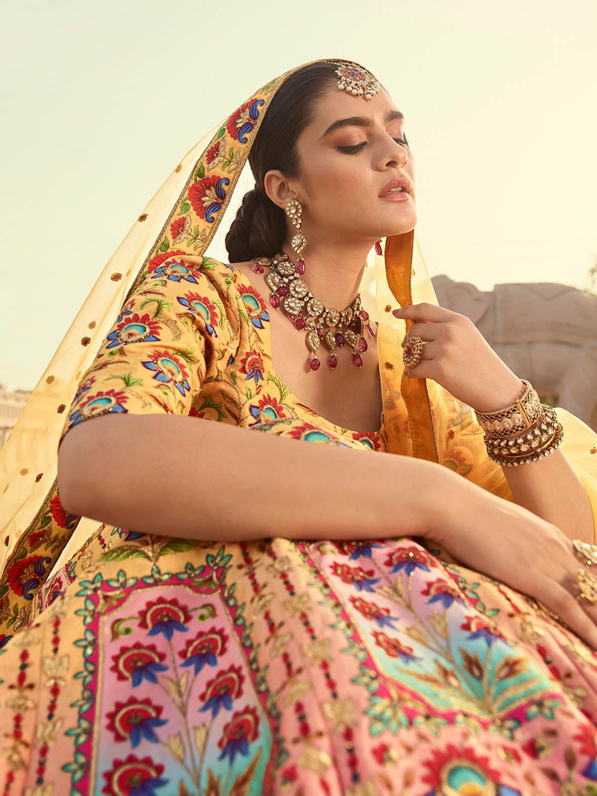 Odette Women Stylish Yellow Art Silk Semi Stitched Lehenga With  Unstitched Blouse - Image 4