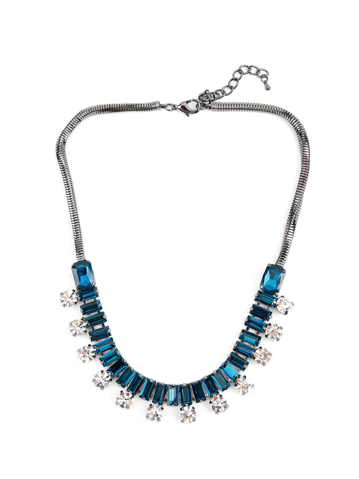 Odette Women Sumptuous Turquoise Gunmetal Collar Necklace - Image 3