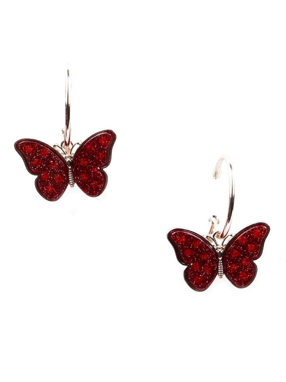 Odette Women Red Shimmering Butterfly Earrings - Image 3