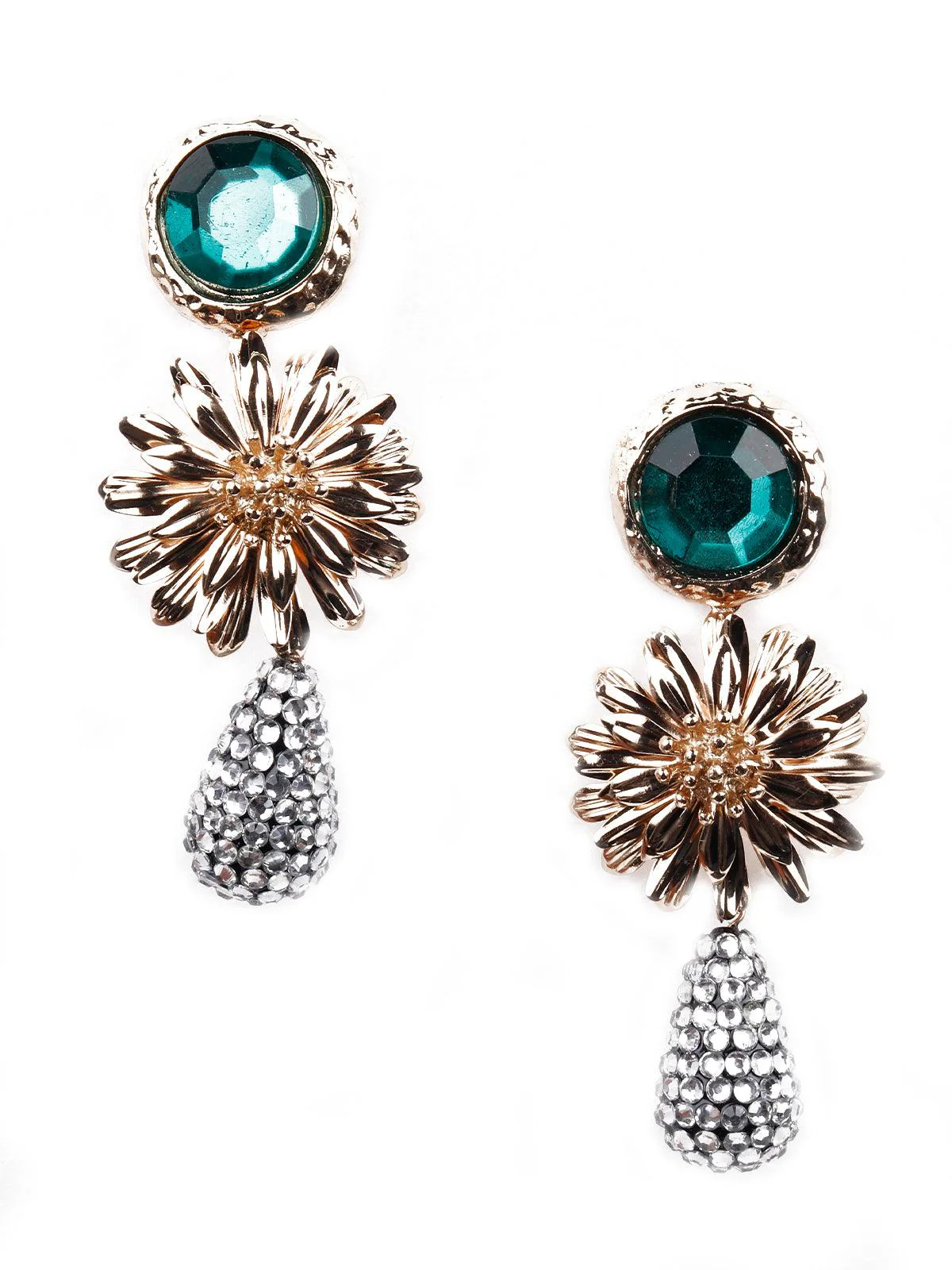 Odette Women Super Stylish Golden Floral Statement Earrings - Image 3