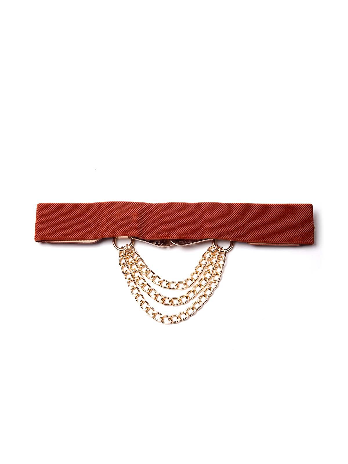 Odette Women Tan Belt Adorned With A Golden Chain - Image 5