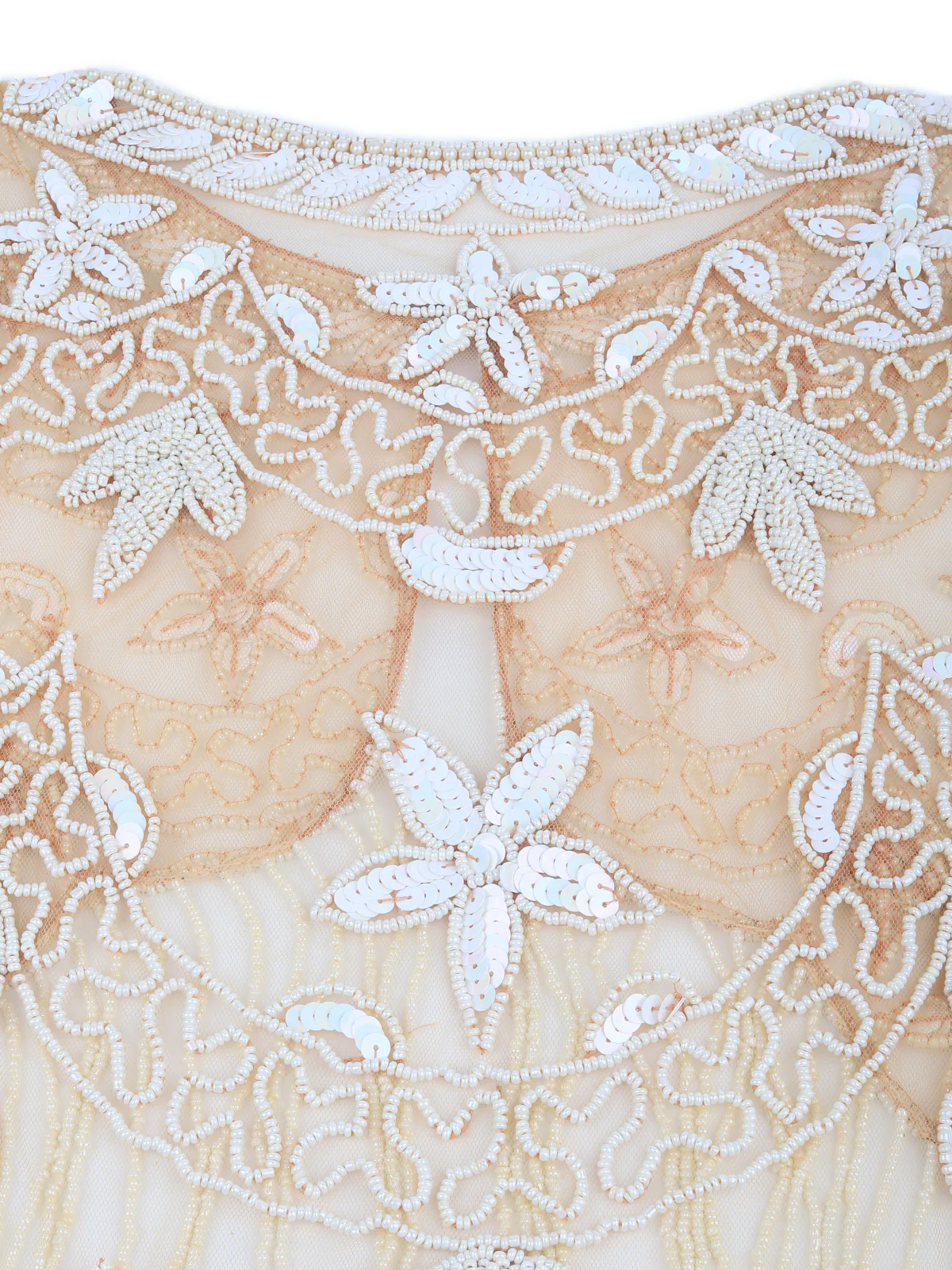 Odette Women Tasseled Grandeur- The Beige And White Tasseled Cape - Image 4