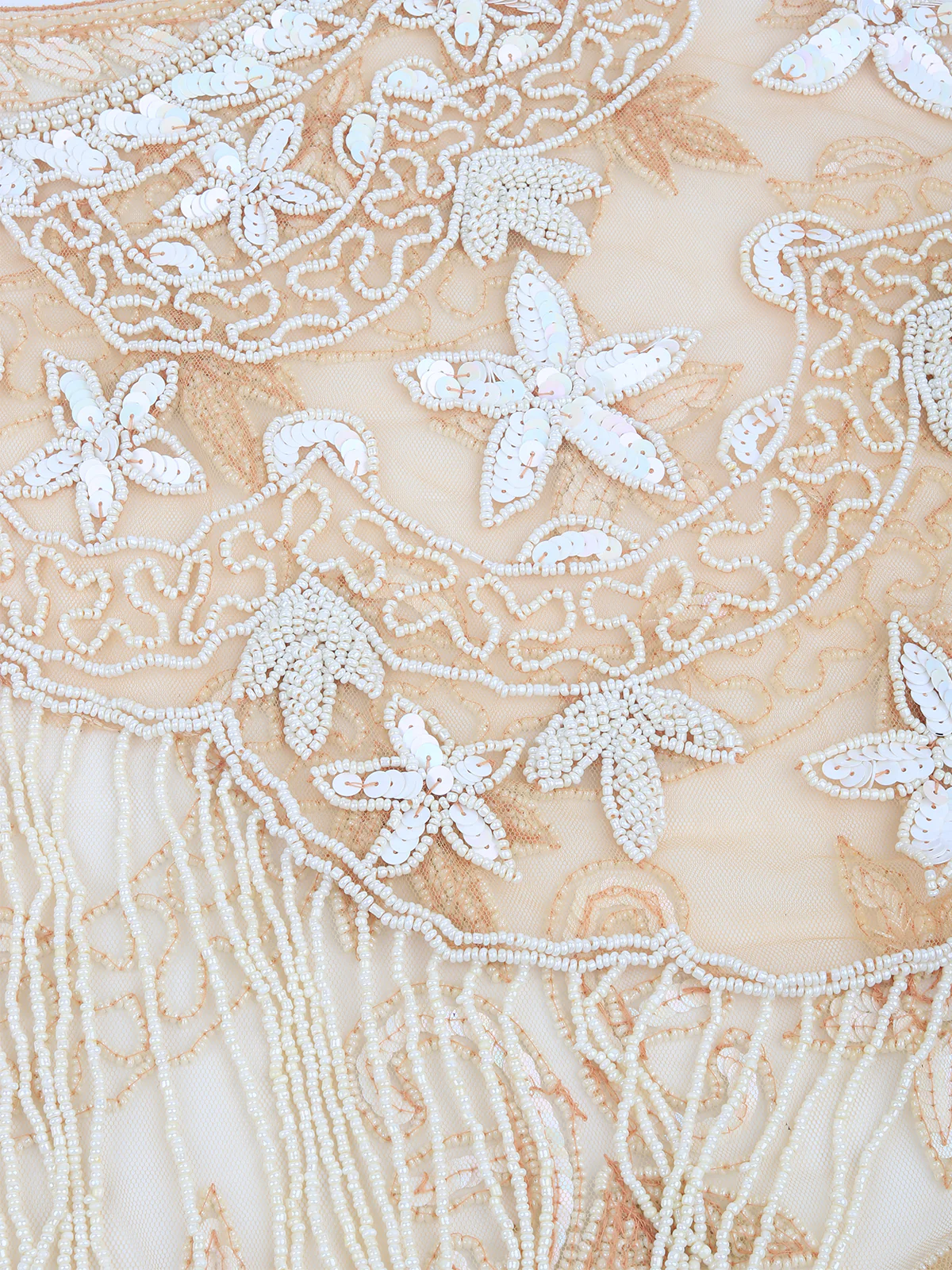 Odette Women Tasseled Grandeur- The Beige And White Tasseled Cape - Image 5