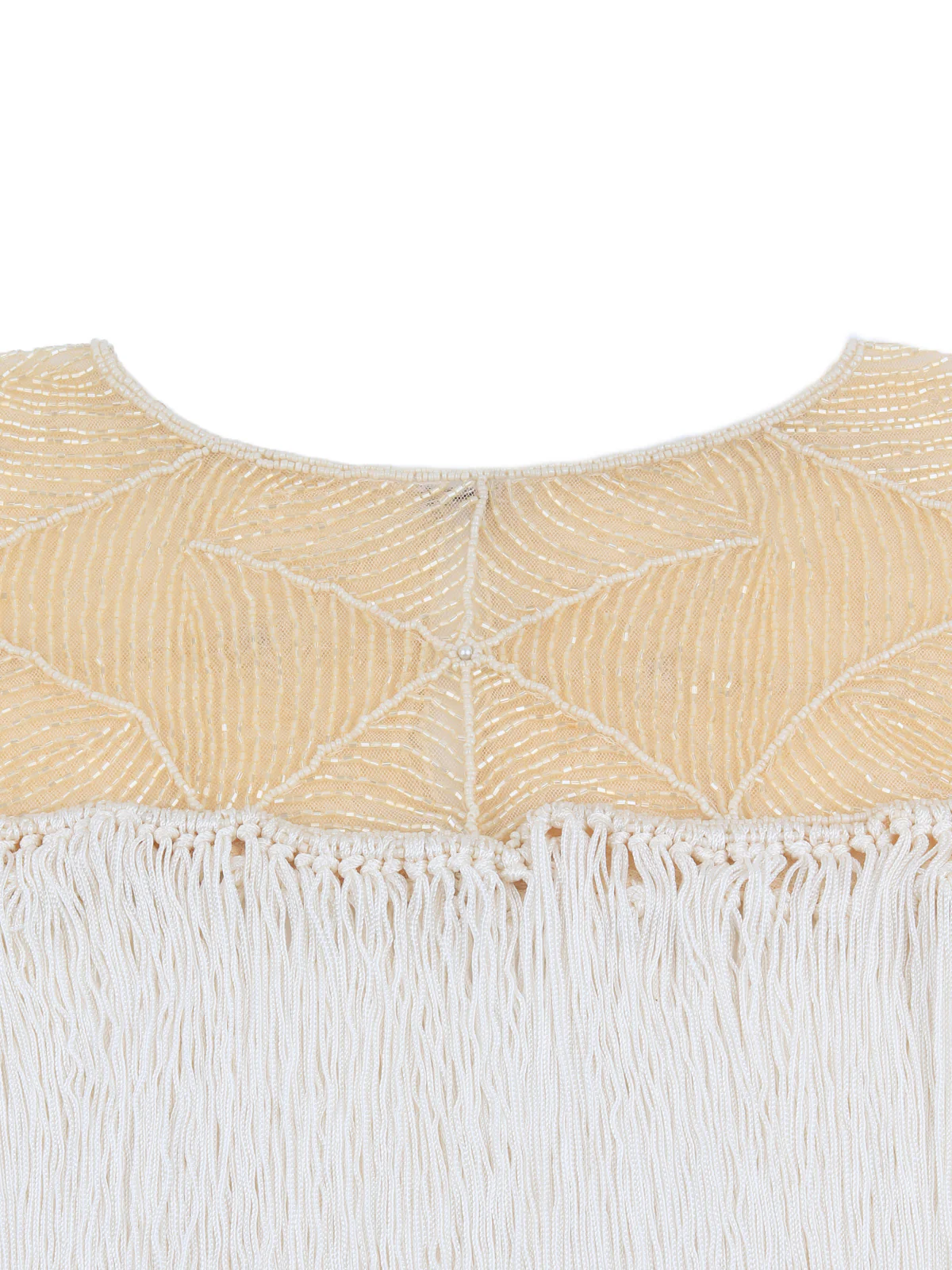 Odette Women Tasseled Grandeur- The Beige And White Tasseled Cape - Image 5