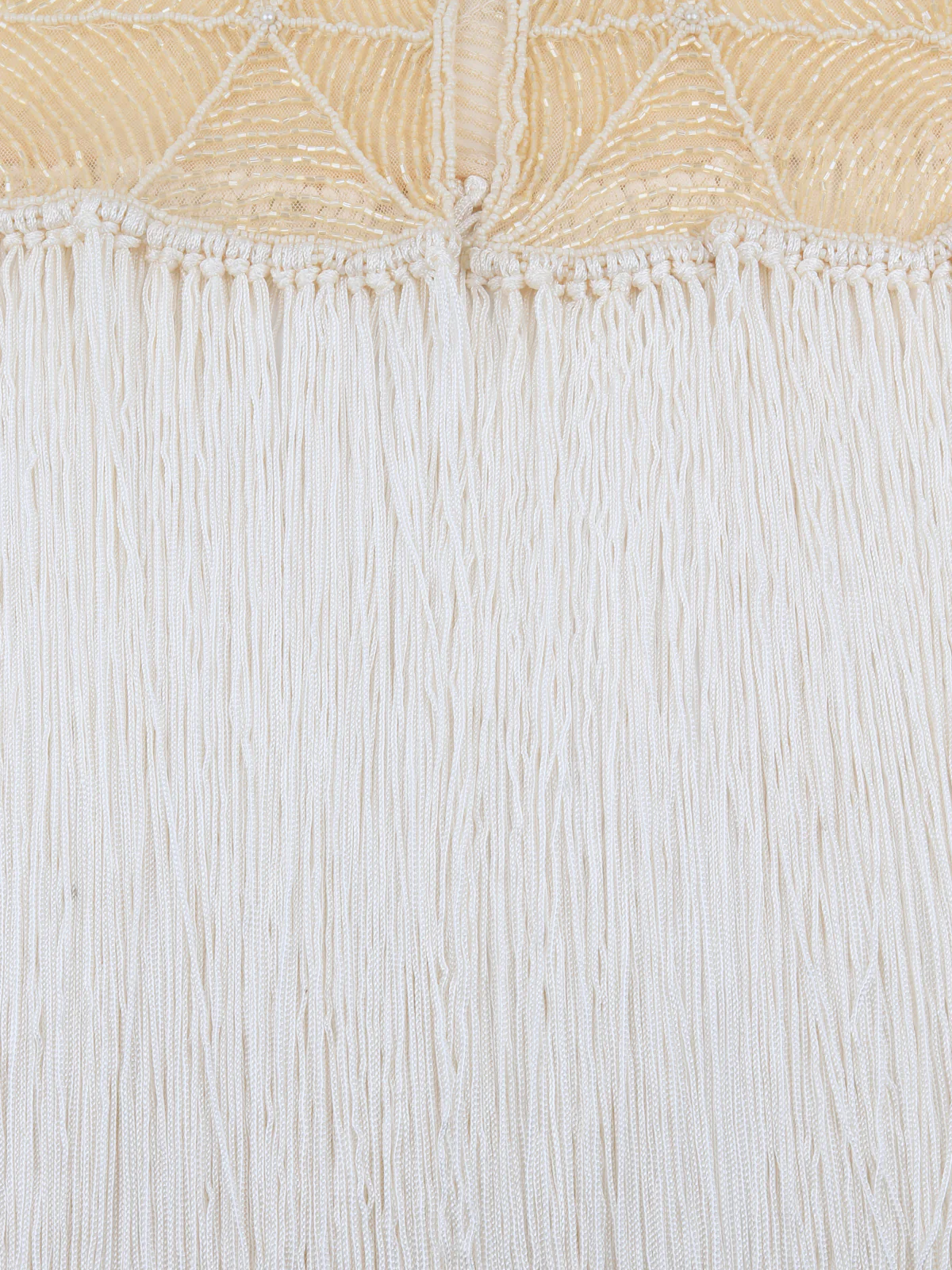 Odette Women Tasseled Grandeur- The Beige And White Tasseled Cape - Image 6