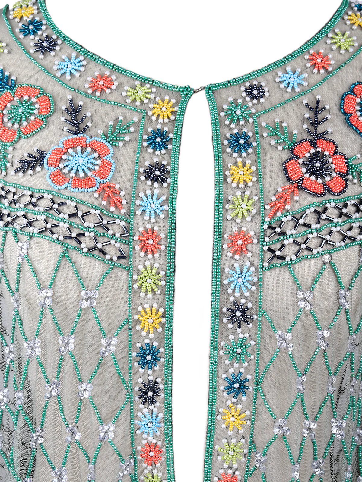 Odette Women Tasseled Grandeur- The Green Embroidered Tasseled Cape - Image 5