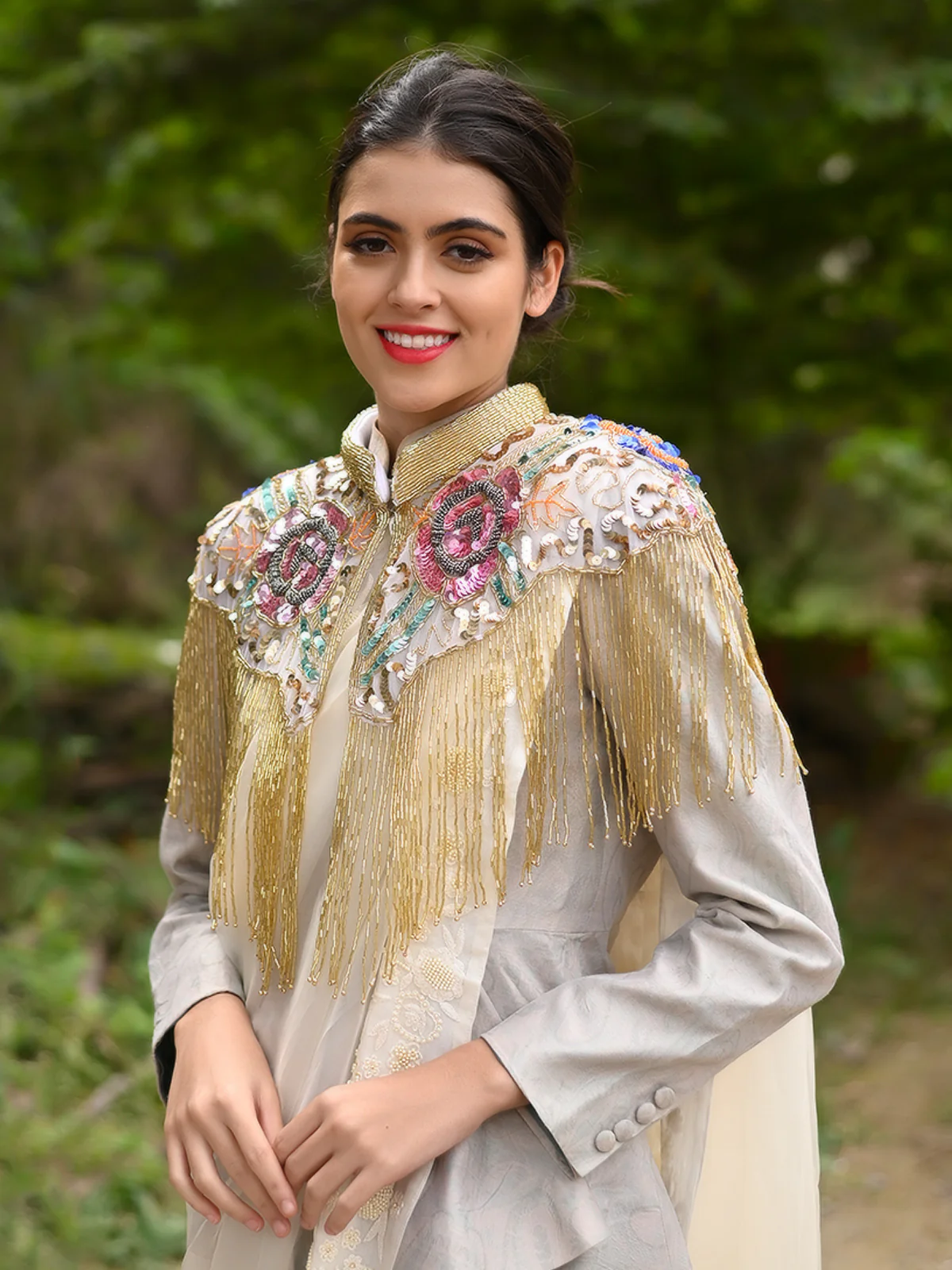 Odette Women Tasseled Grandeur- The Multicolored Beaded Cape