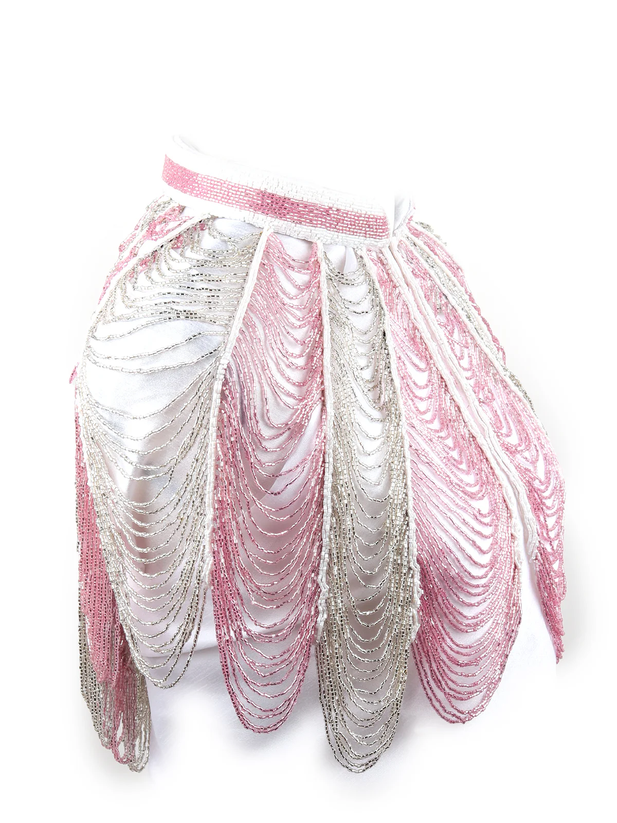 Odette Women Tasseled Grandeur- The Pink And White Beads Tasseled Cape - Image 5