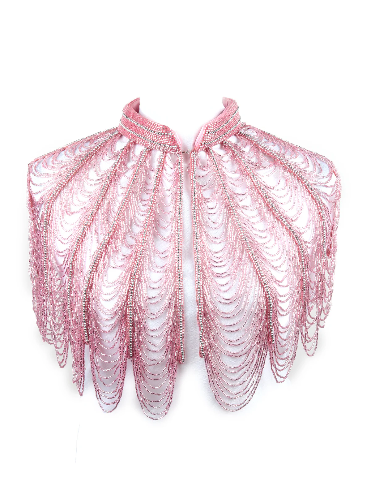 Odette Women Tasseled Grandeur- The Pink Beads Tasseled Cape - Image 4