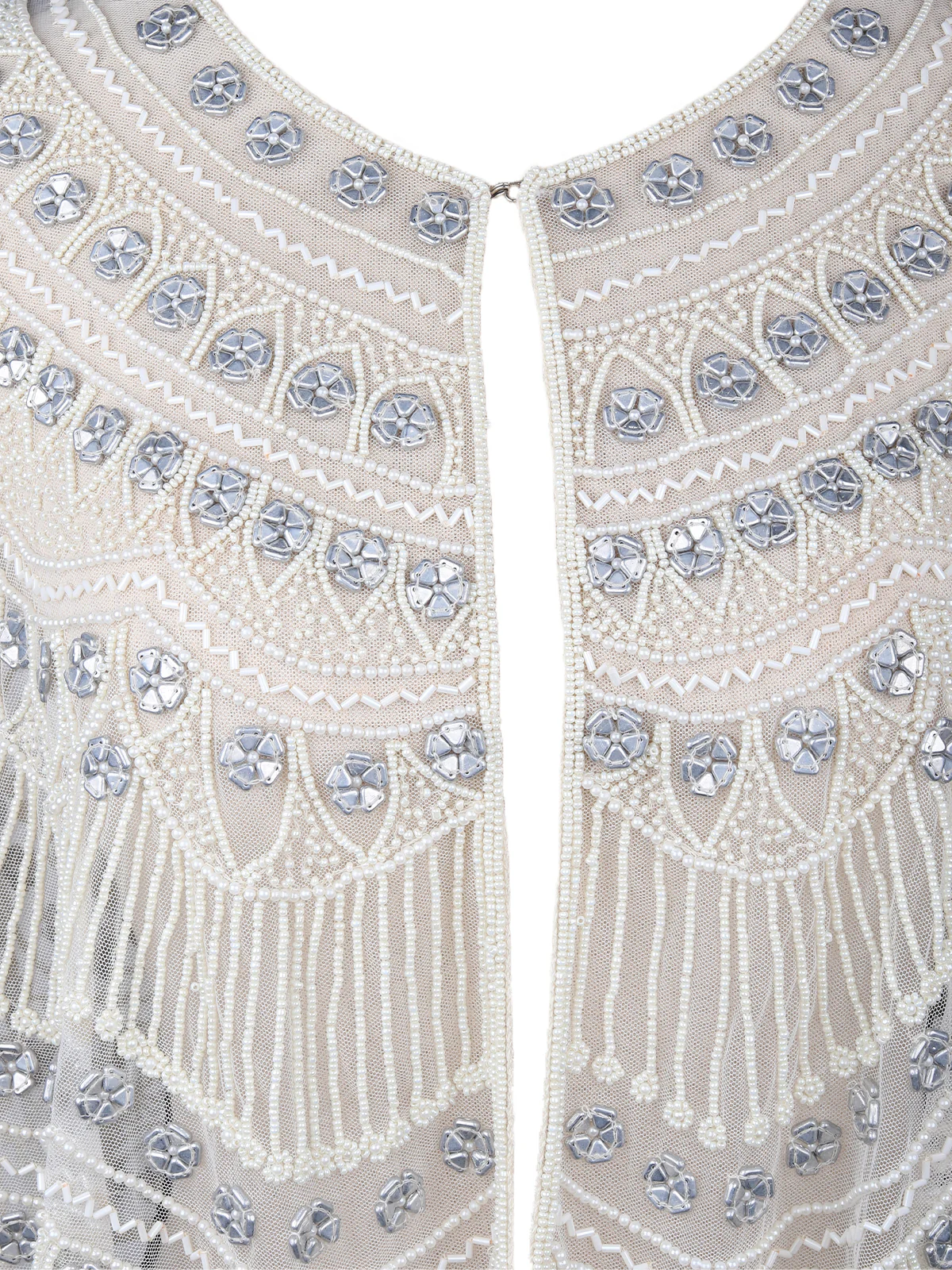 Odette Women Tasseled Grandeur- The White Lace Embroidered Cape - Image 3