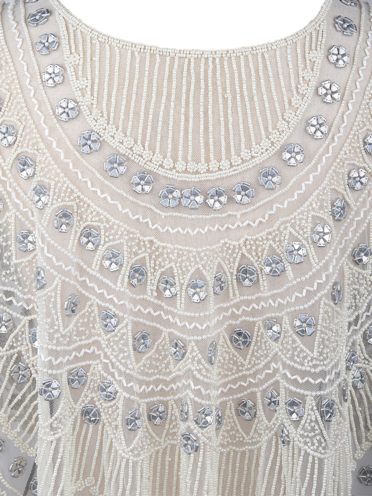 Odette Women Tasseled Grandeur- The White Lace Embroidered Cape - Image 4
