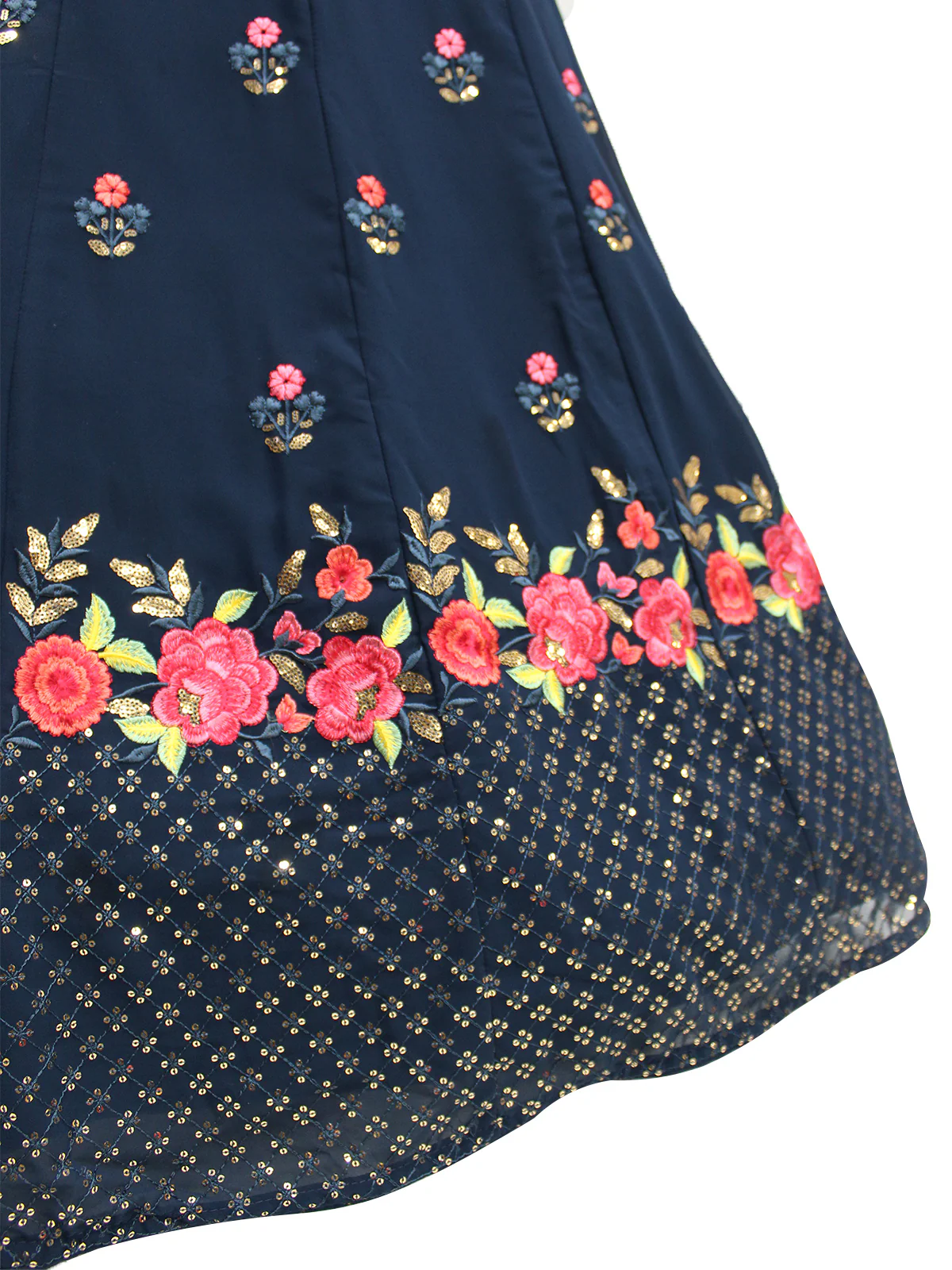 Odette Women Teal Blue Georgette Embroidered Semi Stitched Lehenga With  Unstitched Blouse - Image 3