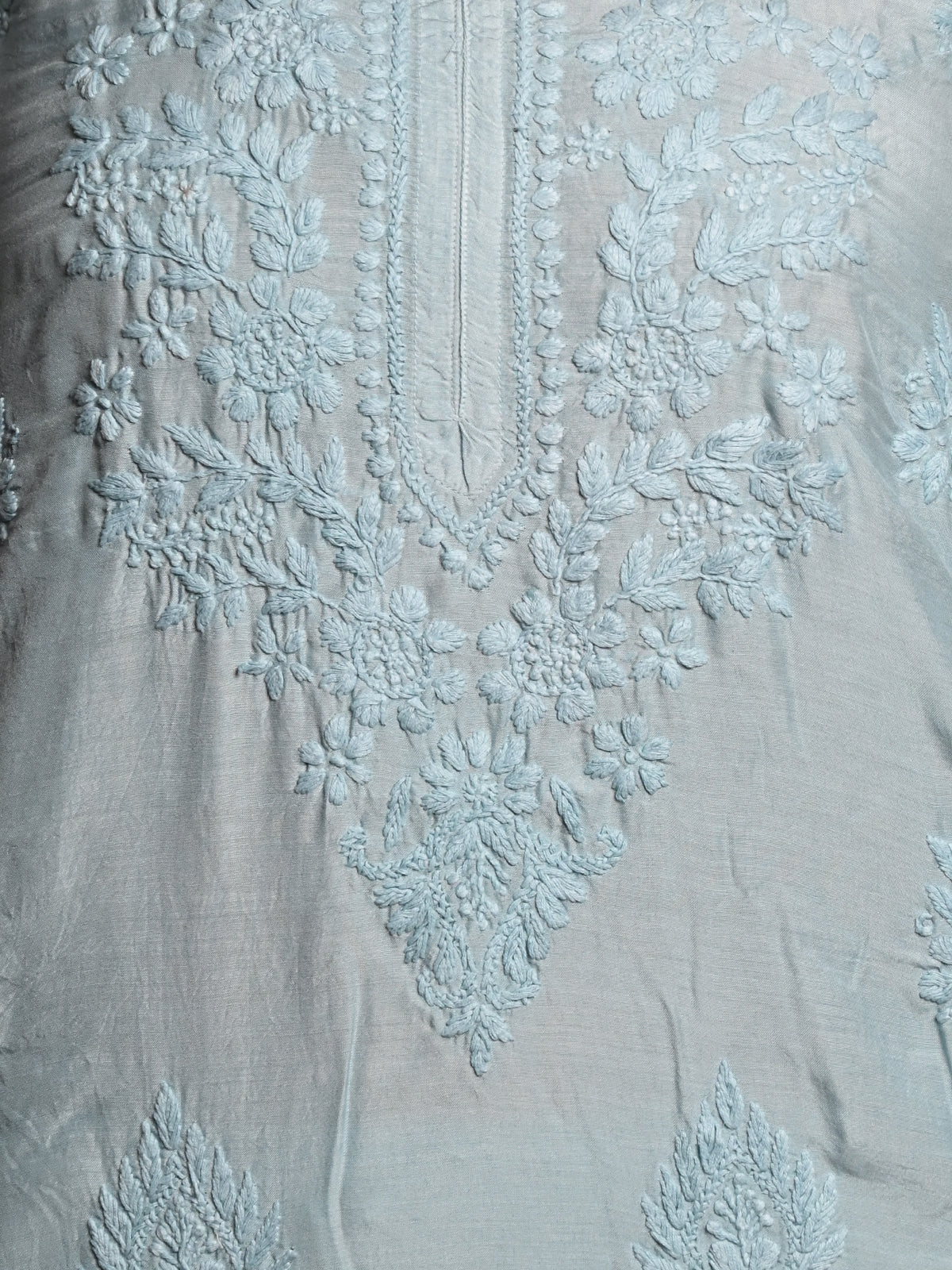 Odette Women Blue Cotton Viscose Chikankari Embroidered Stitched Kurta With Pant - Image 5