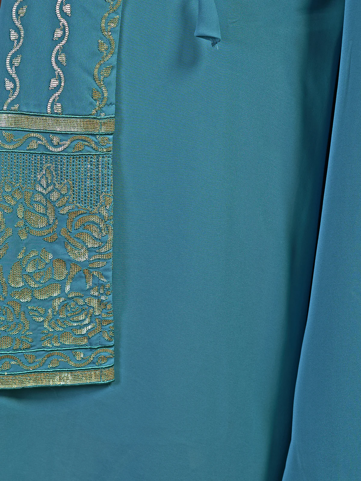 Odette Women Teal Georgette Stitched Sequins Indo Western - Image 5