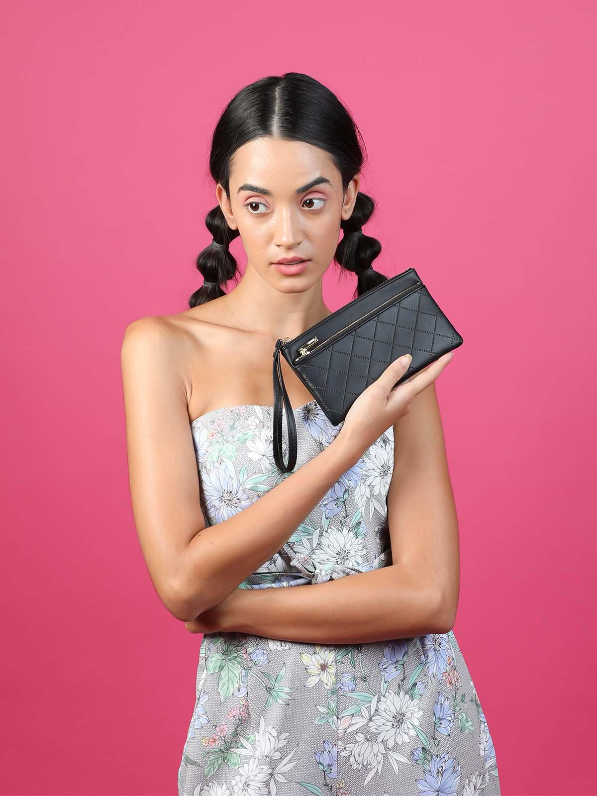 Odette Textured Black Pouch For Women - Image 2