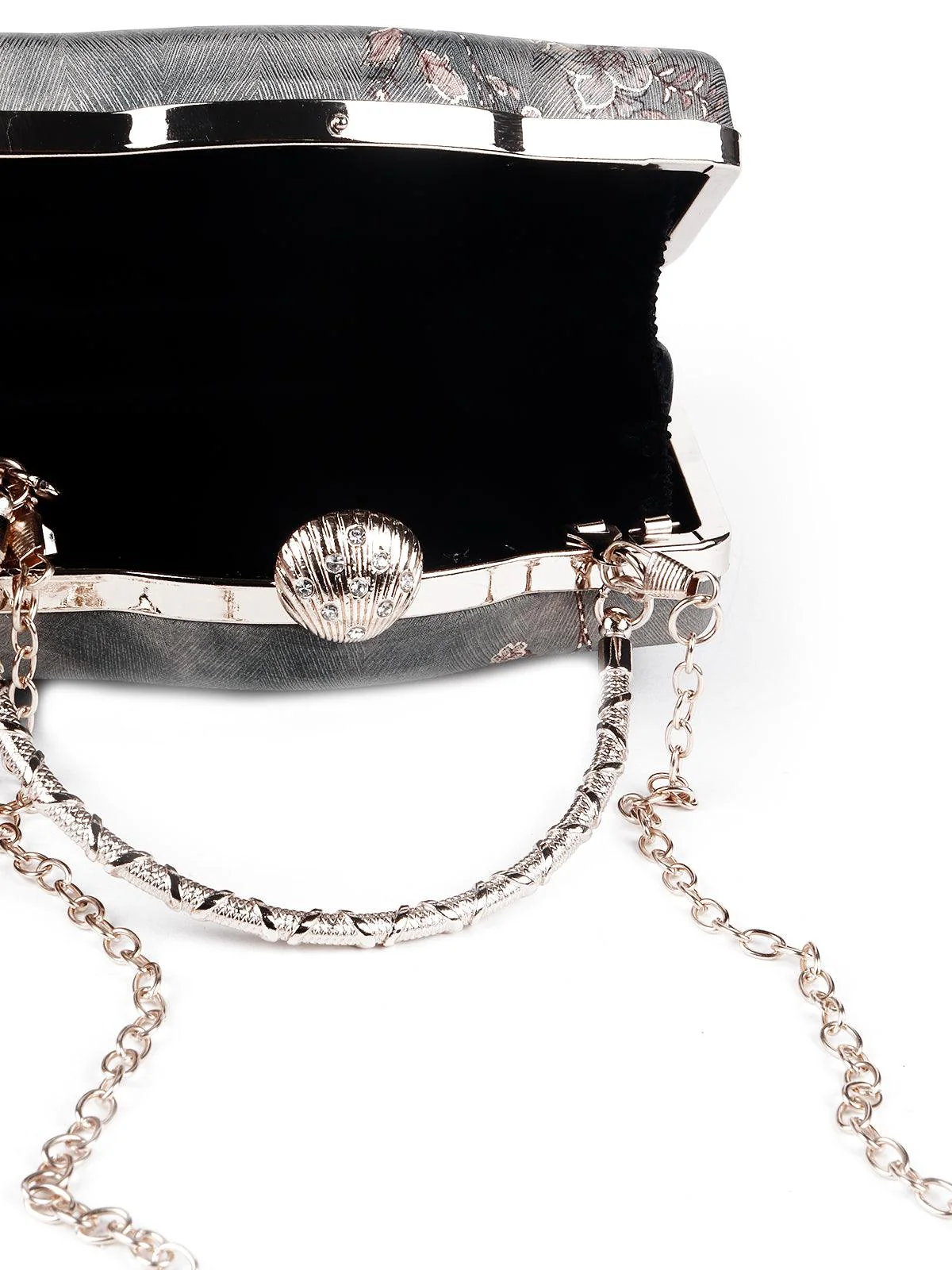 Odette Women Textured Grey Floral Sling Bag - Image 6