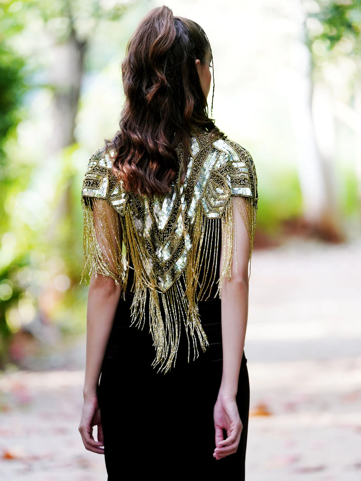 Odette Women The Glamorous Black And Gold Embellished Cape - Image 5