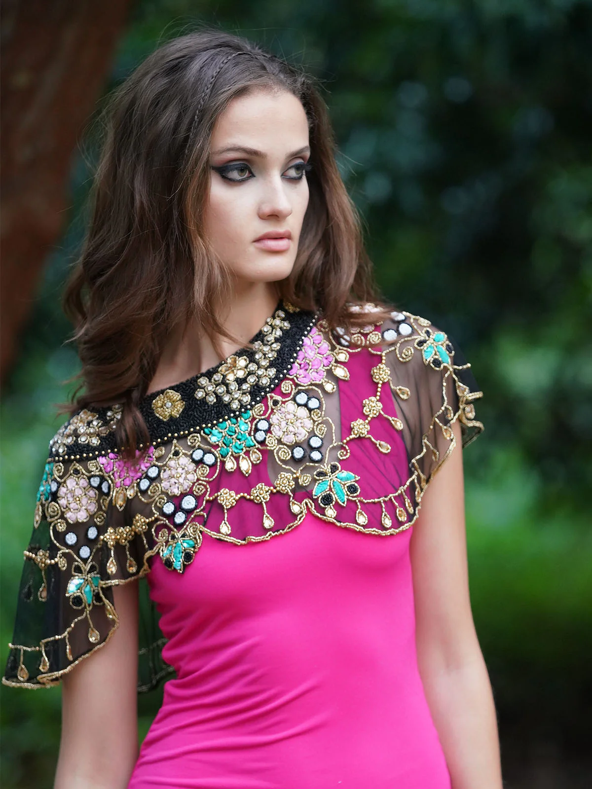 Odette Women The Glamorous Black With Multicolored Embroidered Cape - Image 3