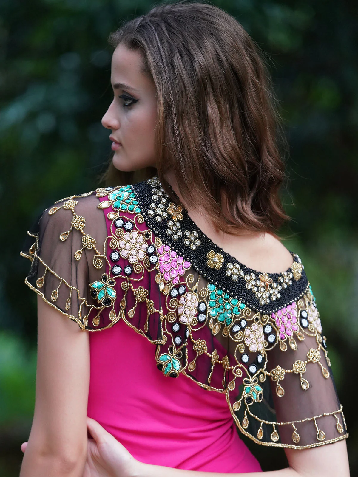 Odette Women The Glamorous Black With Multicolored Embroidered Cape - Image 4