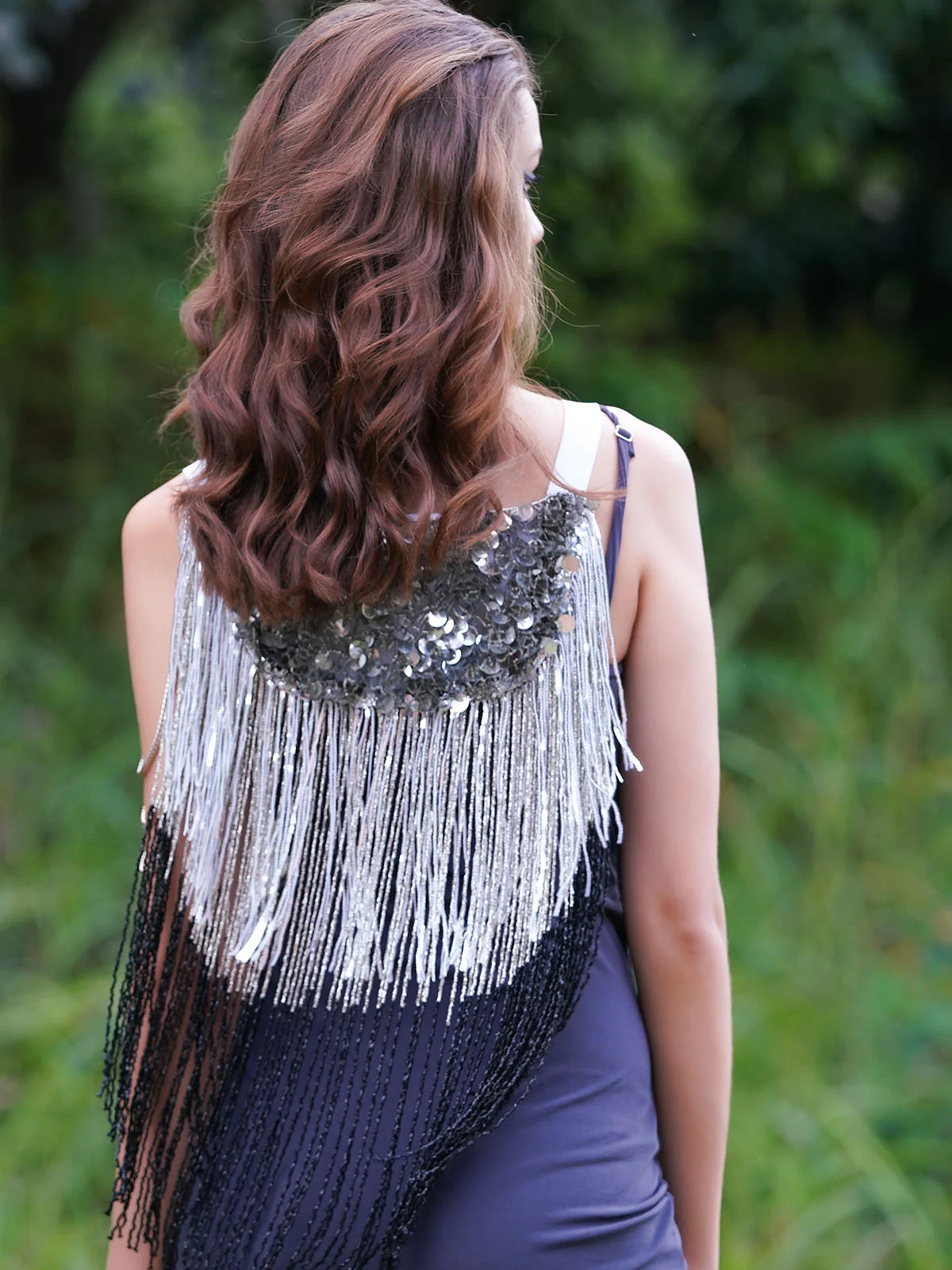 Odette Women The Glamorous Grey And Black Embellished Cape - Image 5