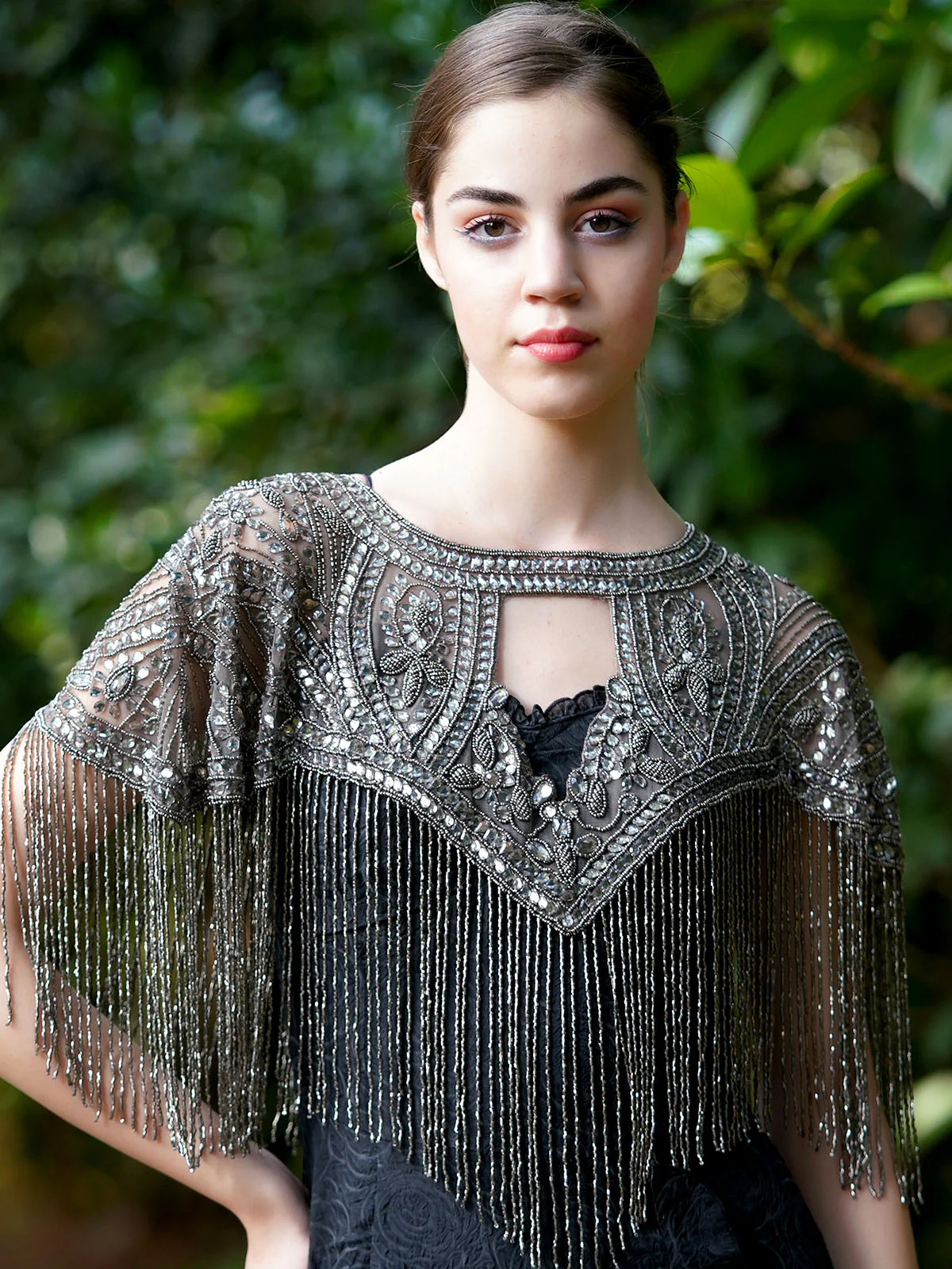 Odette Women The Glamorous Grey Embellished Cape - Image 2