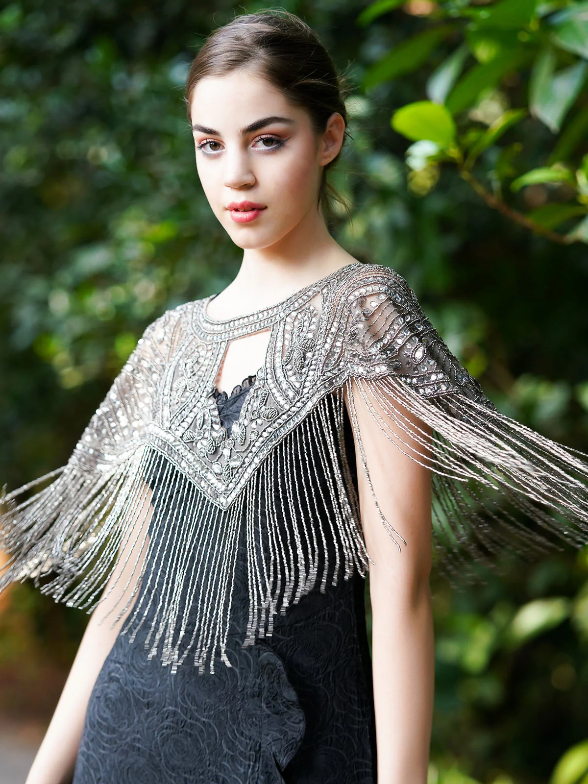 Odette Women The Glamorous Grey Embellished Cape - Image 3