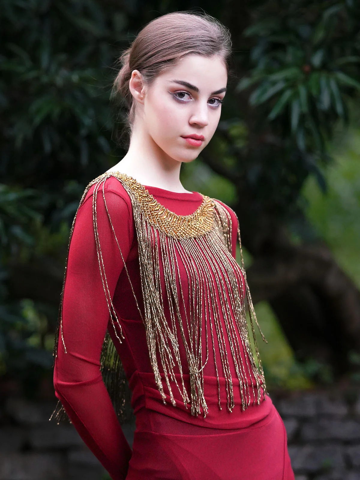 Odette Women The Glitzy All- Tassels Bronze Colored Cape - Image 3